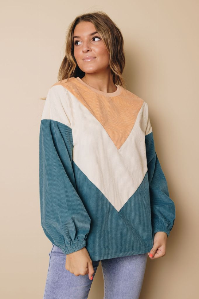 Suki Balloon Sleeve Corduroy Sweatshirt Stay Warm in Style