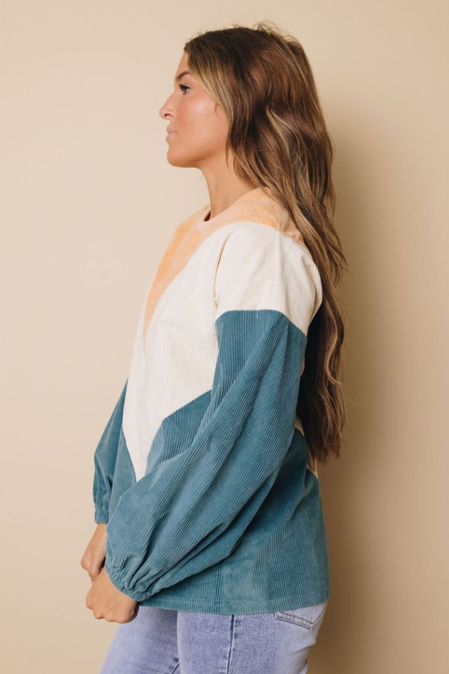 Suki Balloon Sleeve Corduroy Sweatshirt Stay Warm in Style