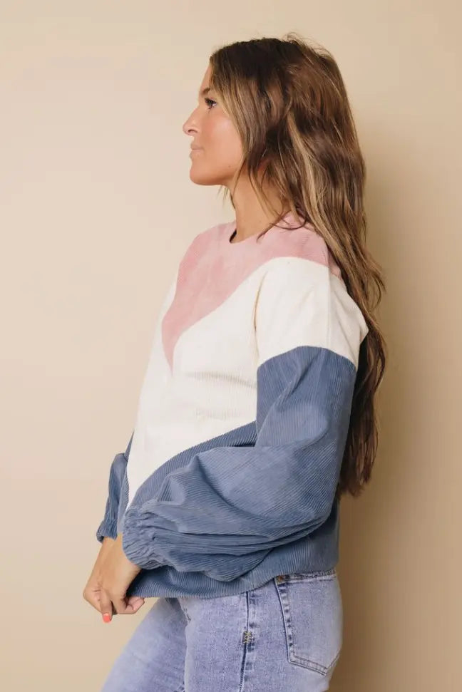 Suki Balloon Sleeve Corduroy Sweatshirt Stay Warm in Style