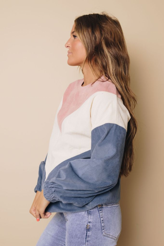 Suki Balloon Sleeve Corduroy Sweatshirt Stay Warm in Style