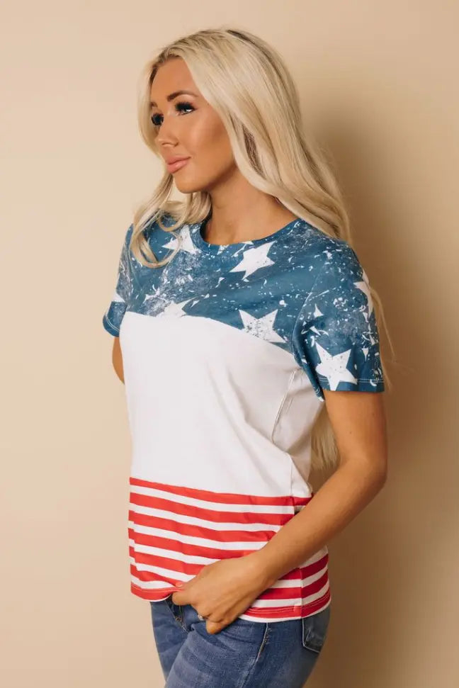 Summer Fever Stars and Striped Tee Stay Warm in Style