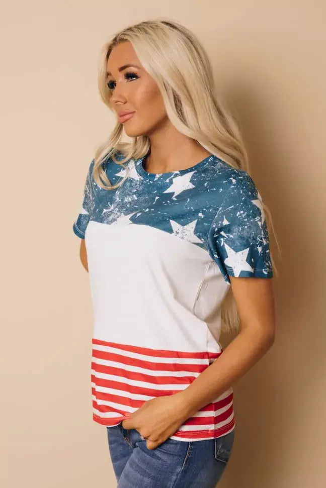 Summer Fever Stars and Striped Tee Stay Warm in Style
