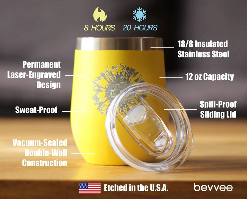 Sunflower Insulated Wine Tumbler - Sunflowers Gifts Bevvee