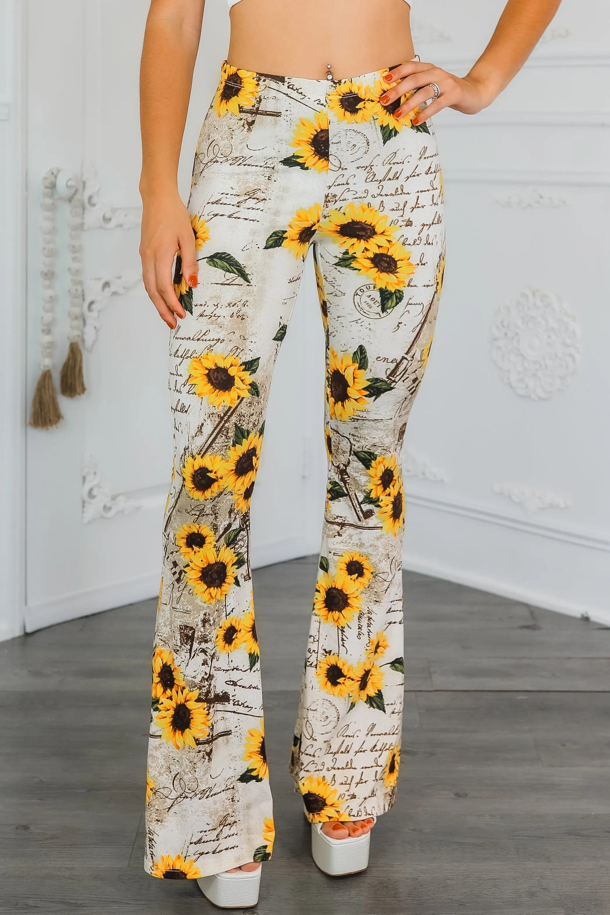 Sunflower Love Letter Buttery Soft Bell Bottom Pants SurelyMine