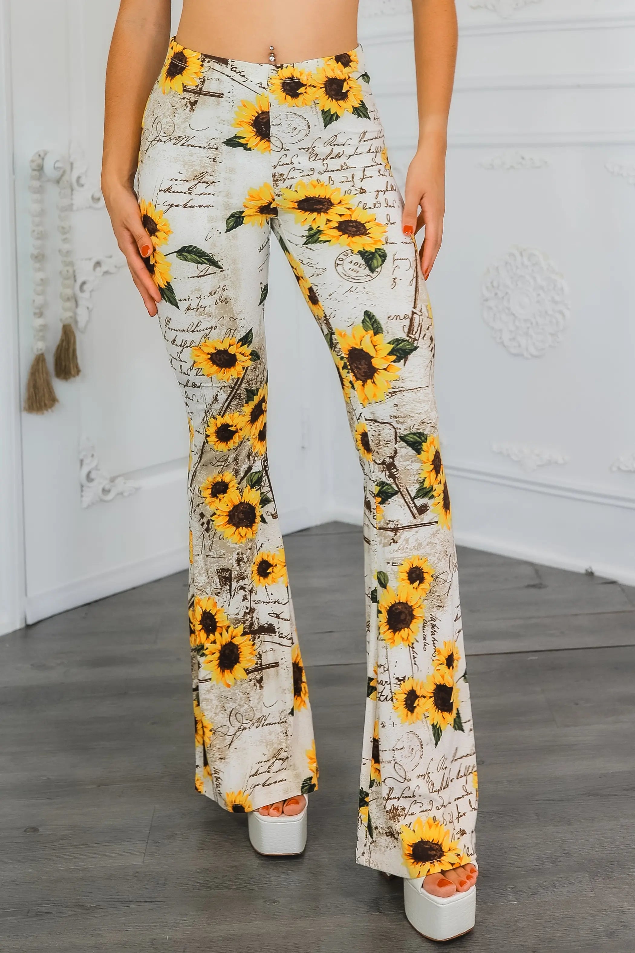 Sunflower Love Letter Buttery Soft Bell Bottom Pants SurelyMine