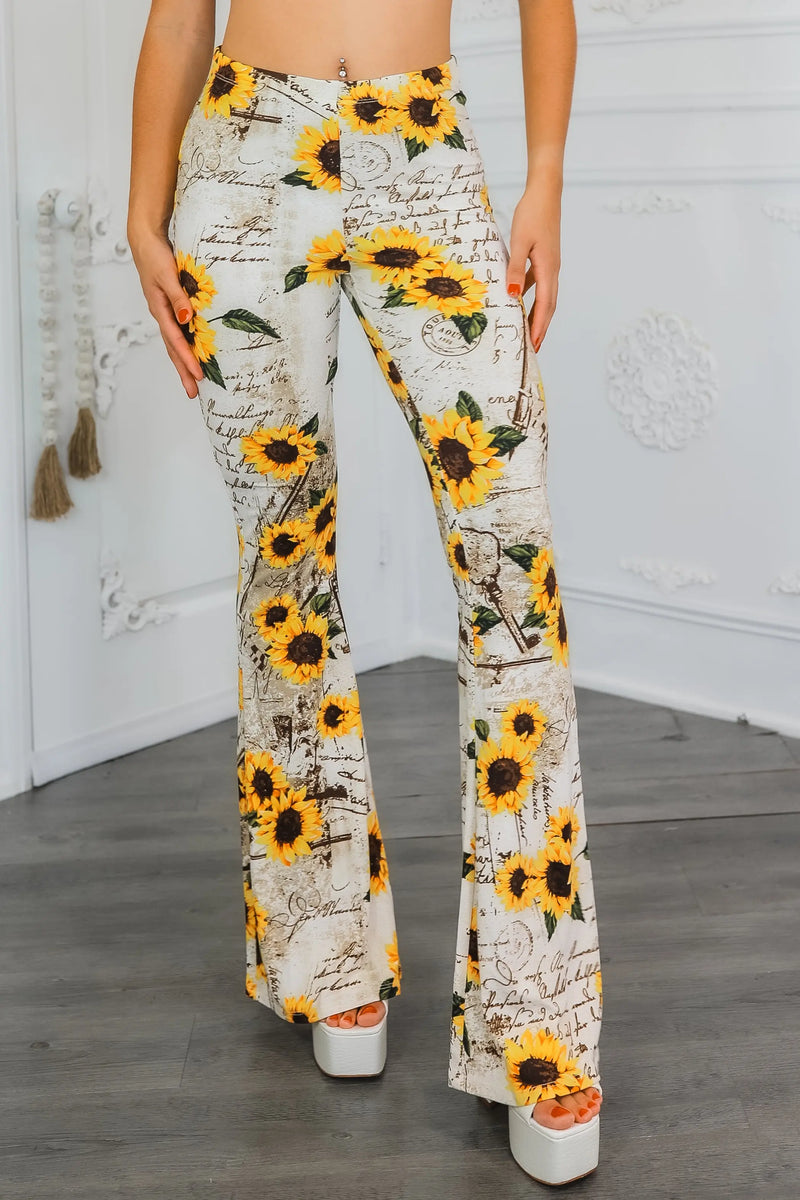 Sunflower Love Letter Buttery Soft Bell Bottom Pants SurelyMine