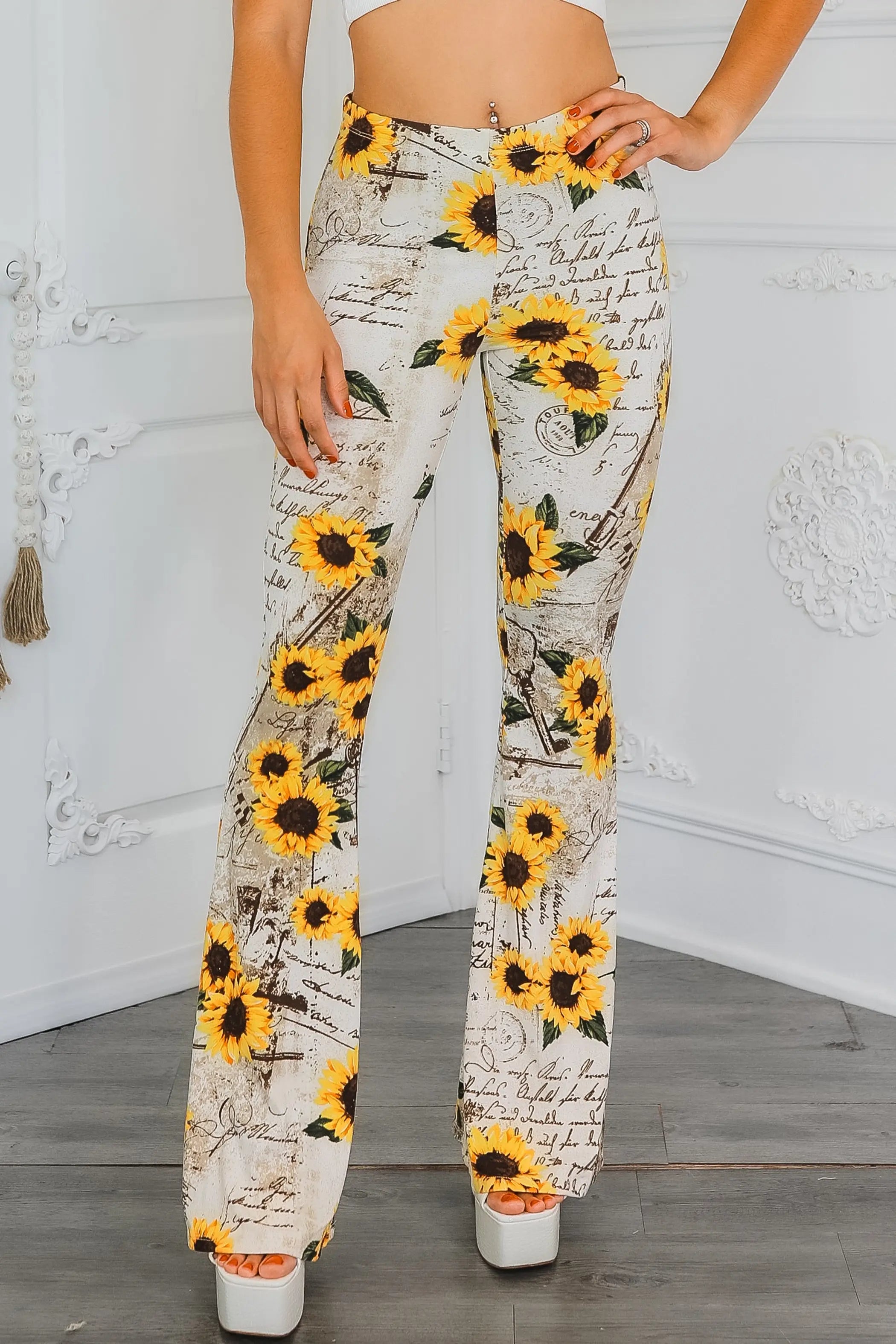 Sunflower Love Letter Buttery Soft Bell Bottom Pants SurelyMine