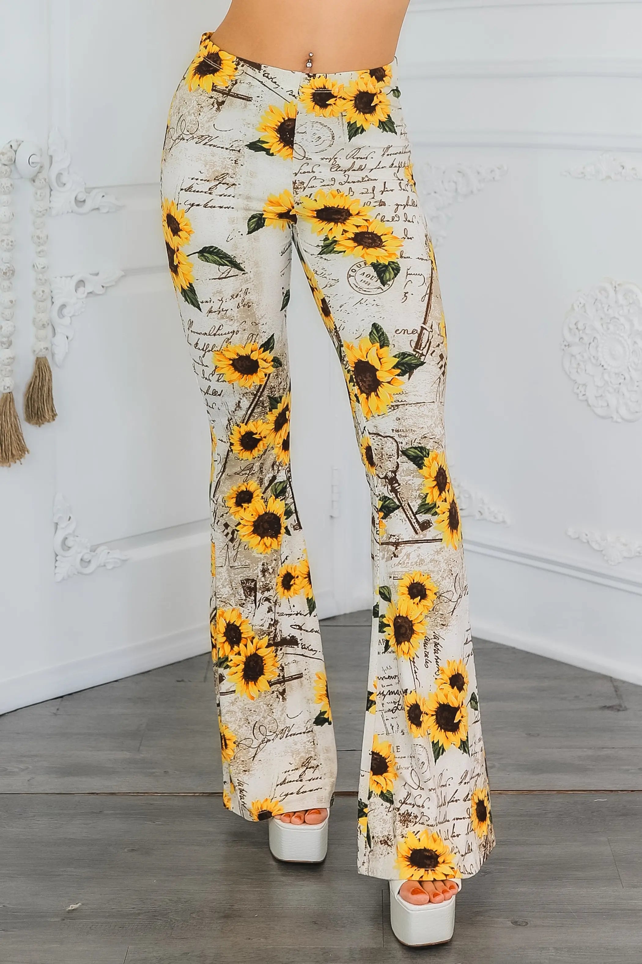 Sunflower Love Letter Buttery Soft Bell Bottom Pants SurelyMine