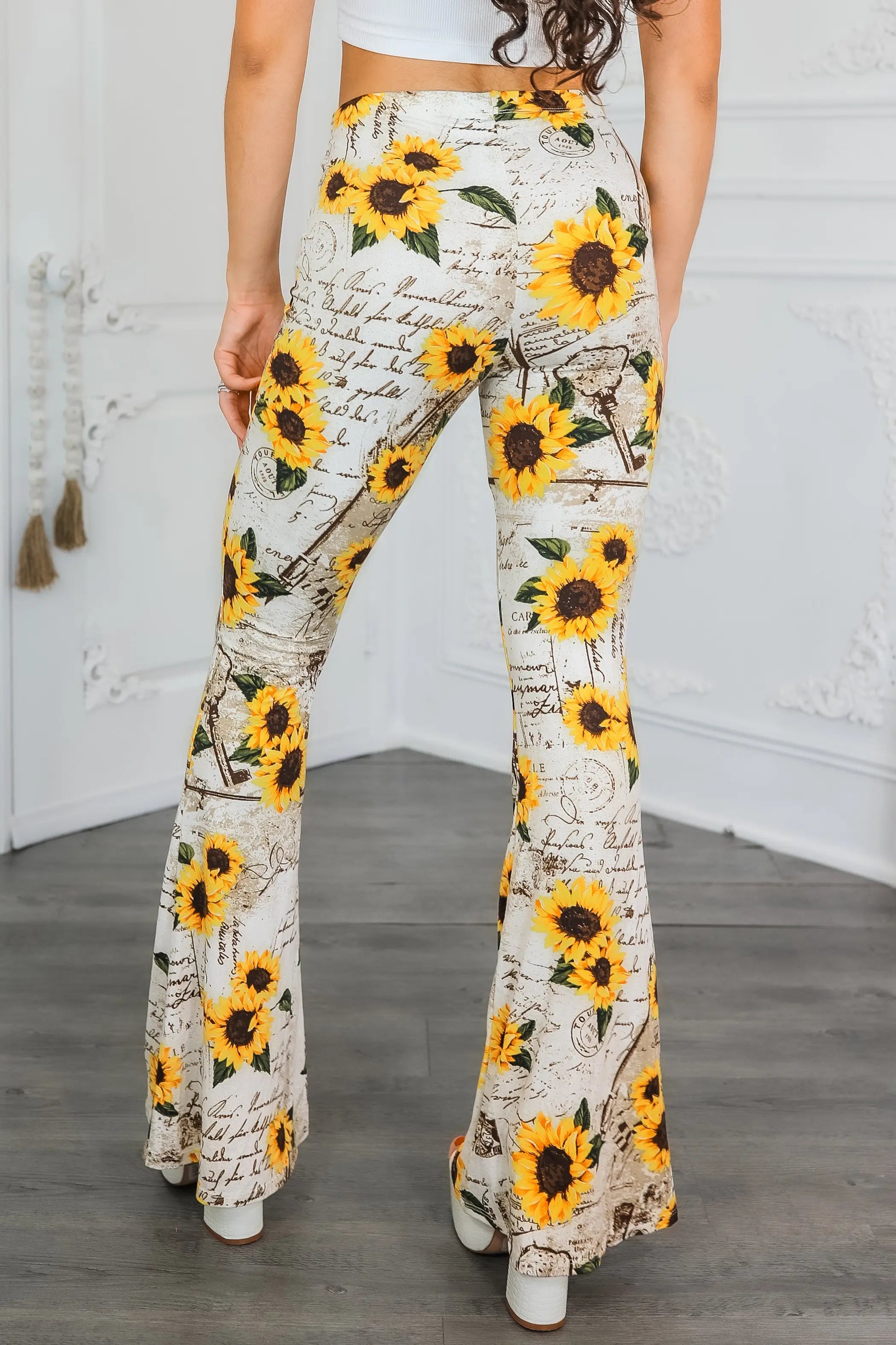 Sunflower Love Letter Buttery Soft Bell Bottom Pants SurelyMine