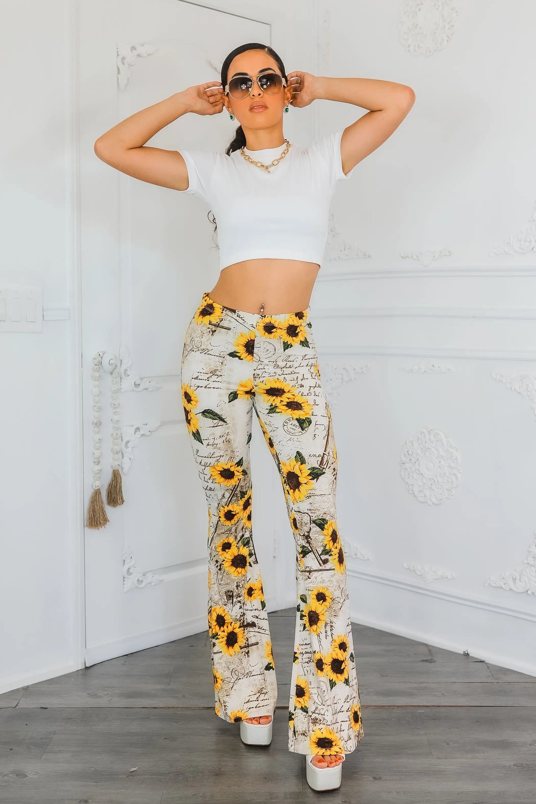 Sunflower Love Letter Buttery Soft Bell Bottom Pants SurelyMine
