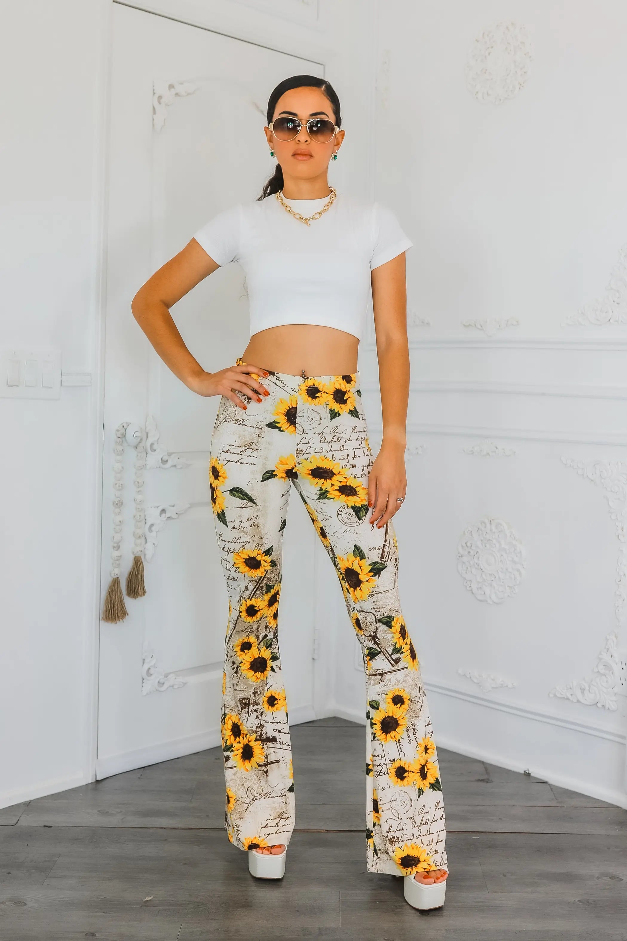 Sunflower Love Letter Buttery Soft Bell Bottom Pants SurelyMine