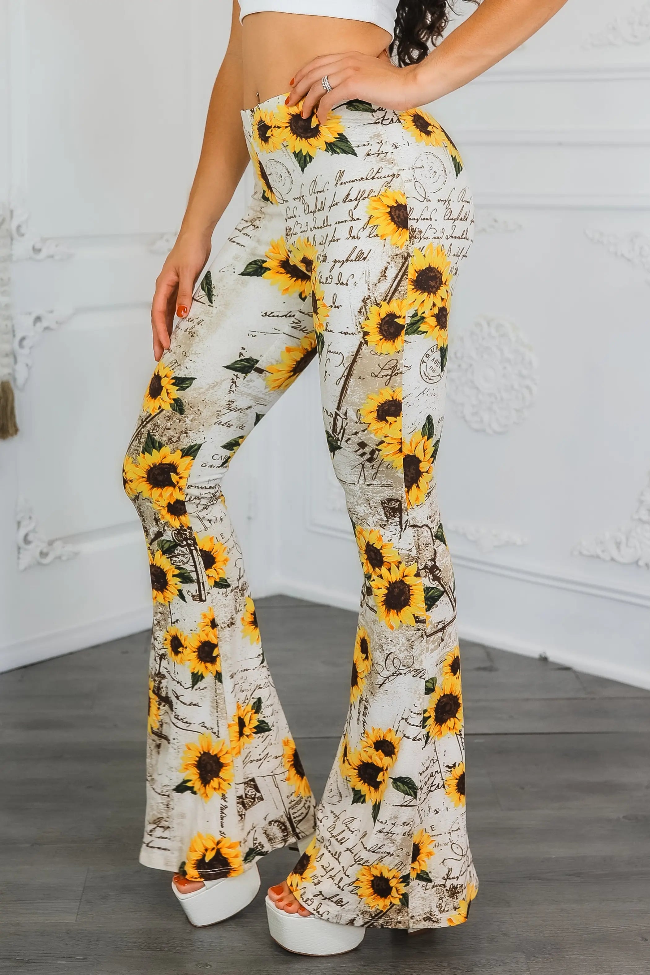 Sunflower Love Letter Buttery Soft Bell Bottom Pants SurelyMine