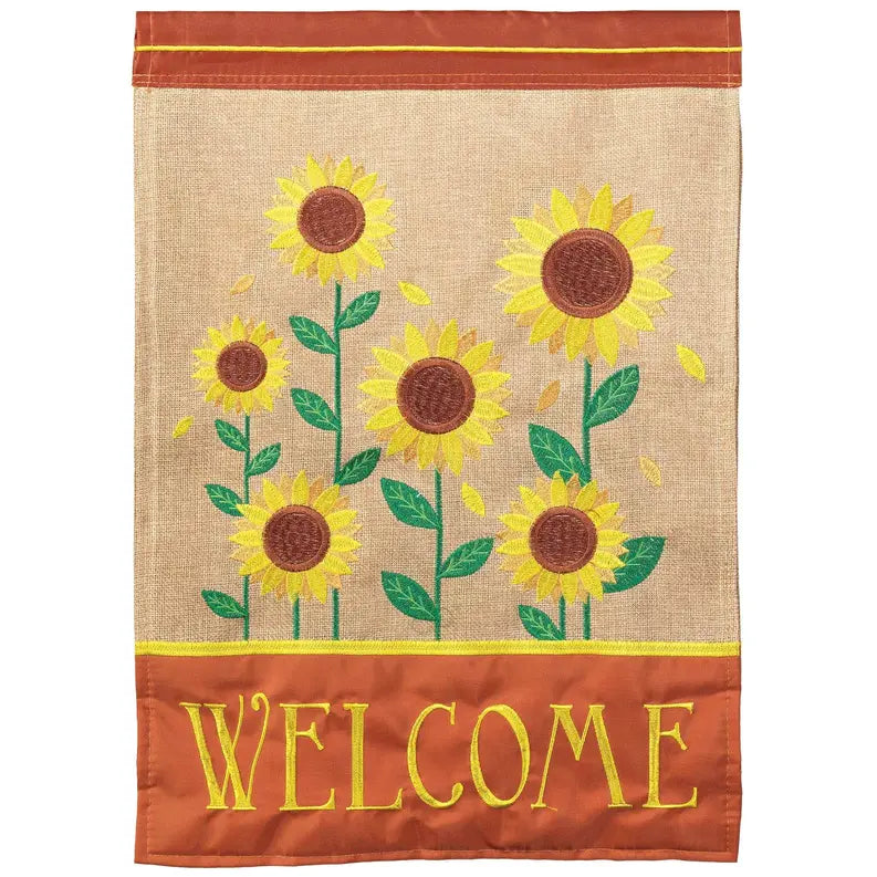 Sunflowers Welcome Flag Burlap Dicksons Inc