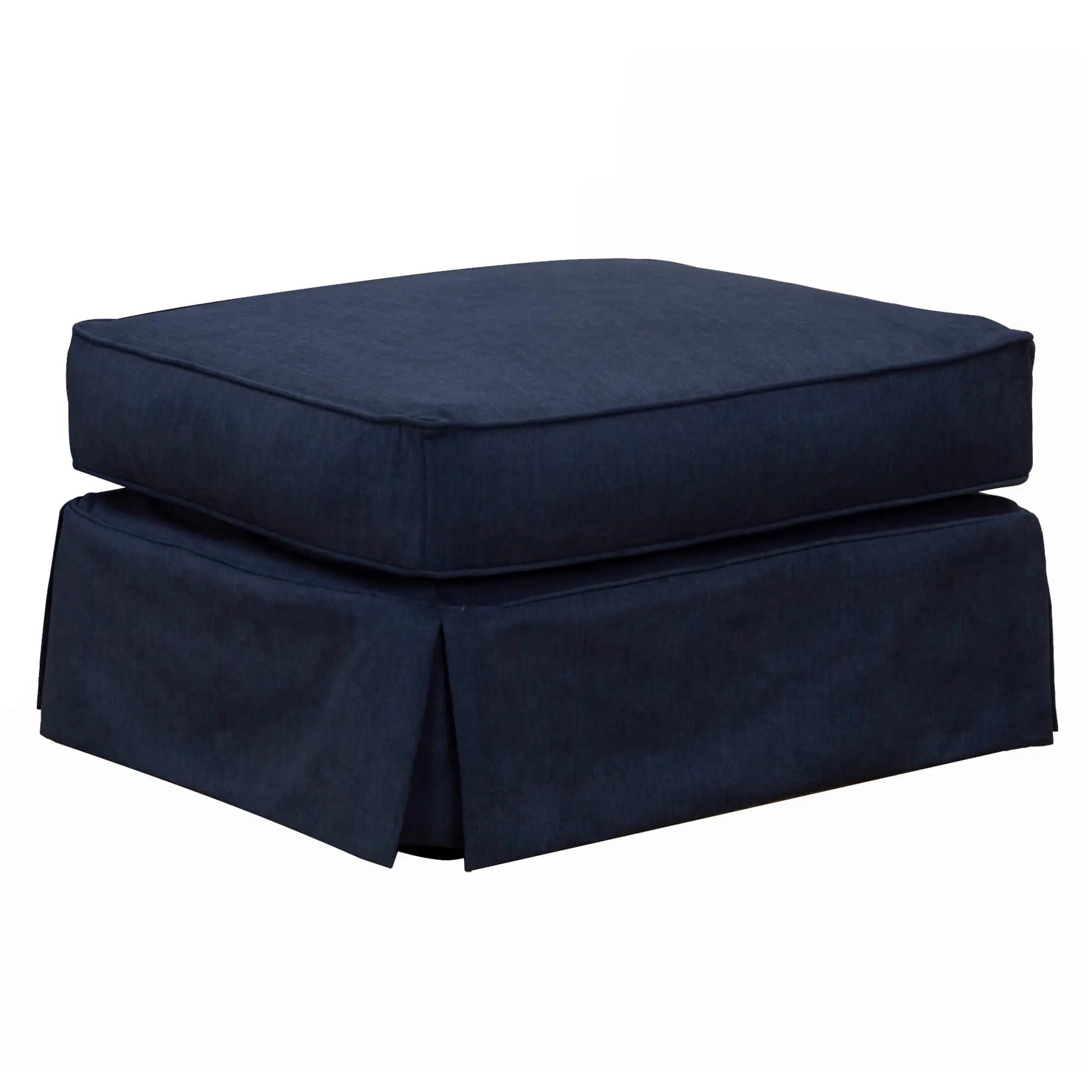 Sunset Trading Americana Box Cushion Slipcovered Ottoman | Performance Fabric Washable Water-Resistant Stain-Proof | Navy Blue Sunset Trading
