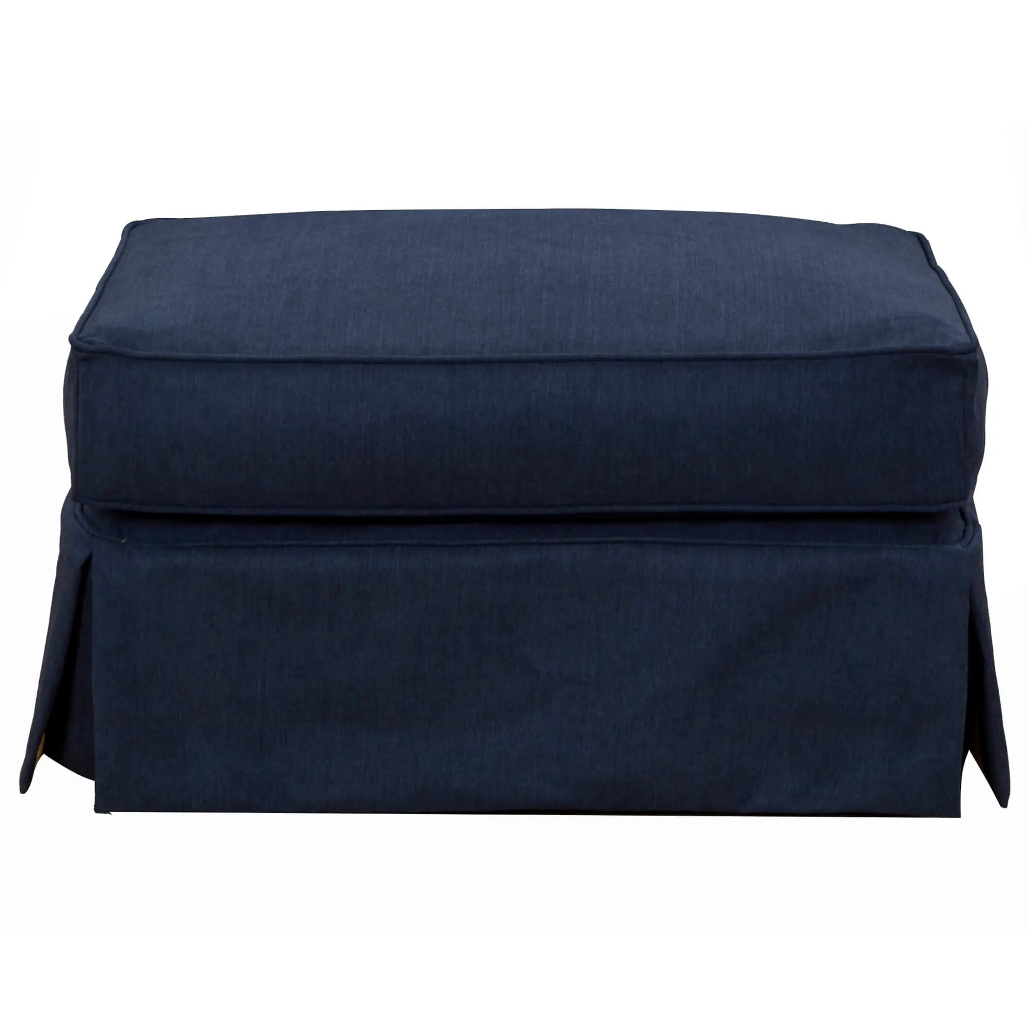 Sunset Trading Americana Box Cushion Slipcovered Ottoman | Performance Fabric Washable Water-Resistant Stain-Proof | Navy Blue Sunset Trading