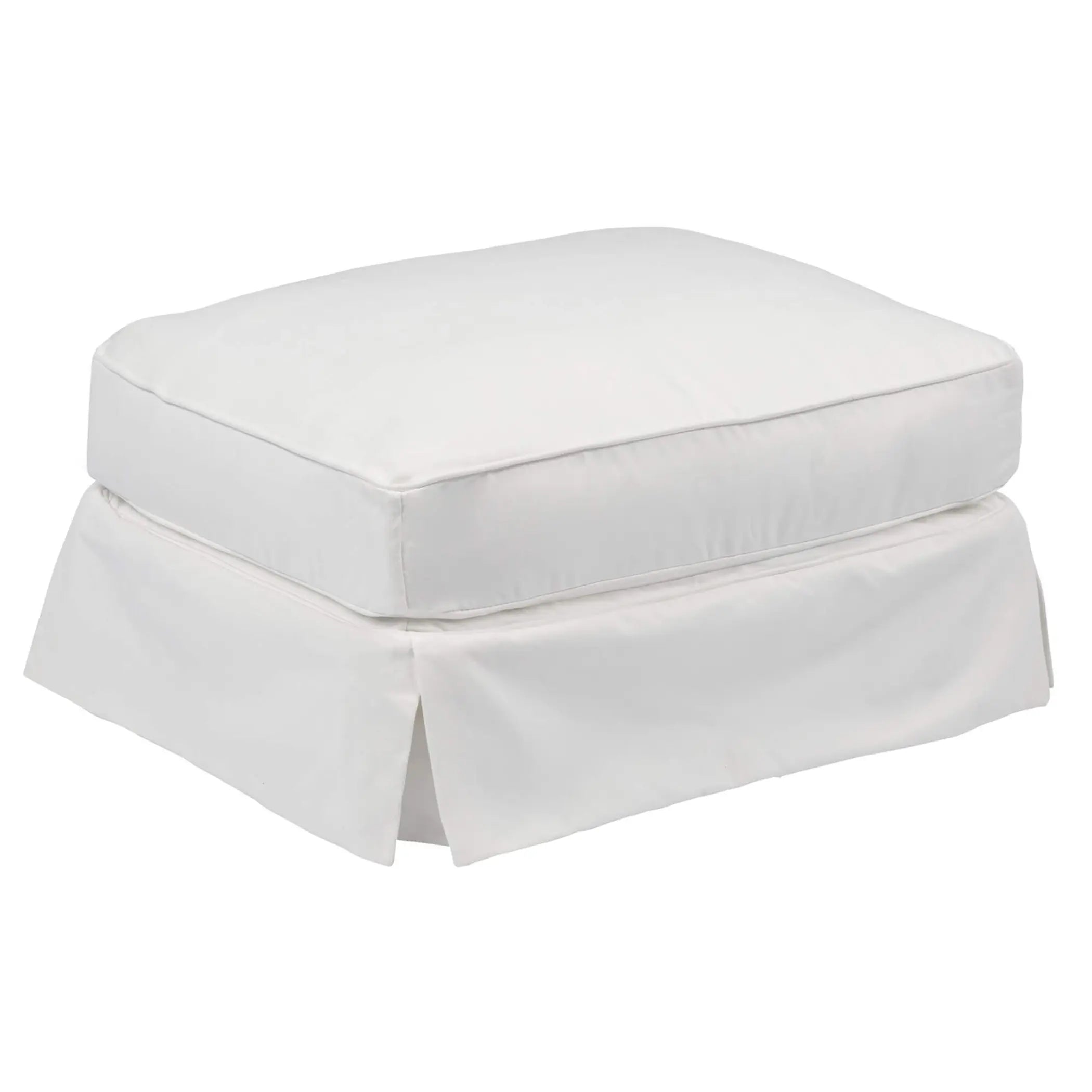 Sunset Trading Americana Box Cushion Slipcovered Ottoman | Performance Fabric Washable Water-Resistant Stain-Proof | White Sunset Trading