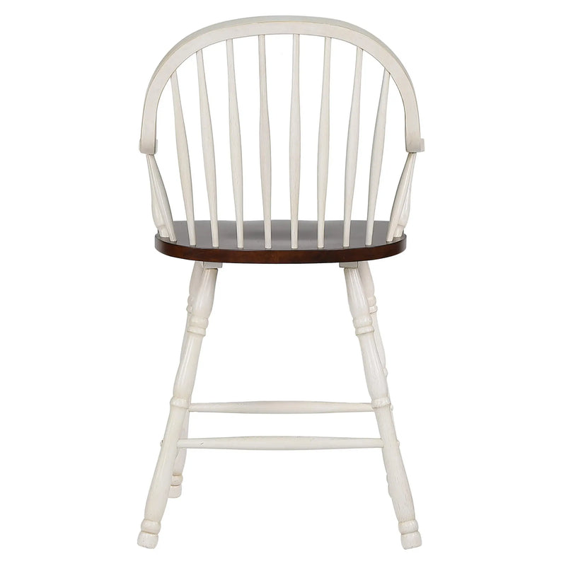 Sunset Trading Andrews 24" Windsor Barstool with Arms | Counter Height Stool | Antique White and Chestnut Brown | Set of 2 Sunset Trading