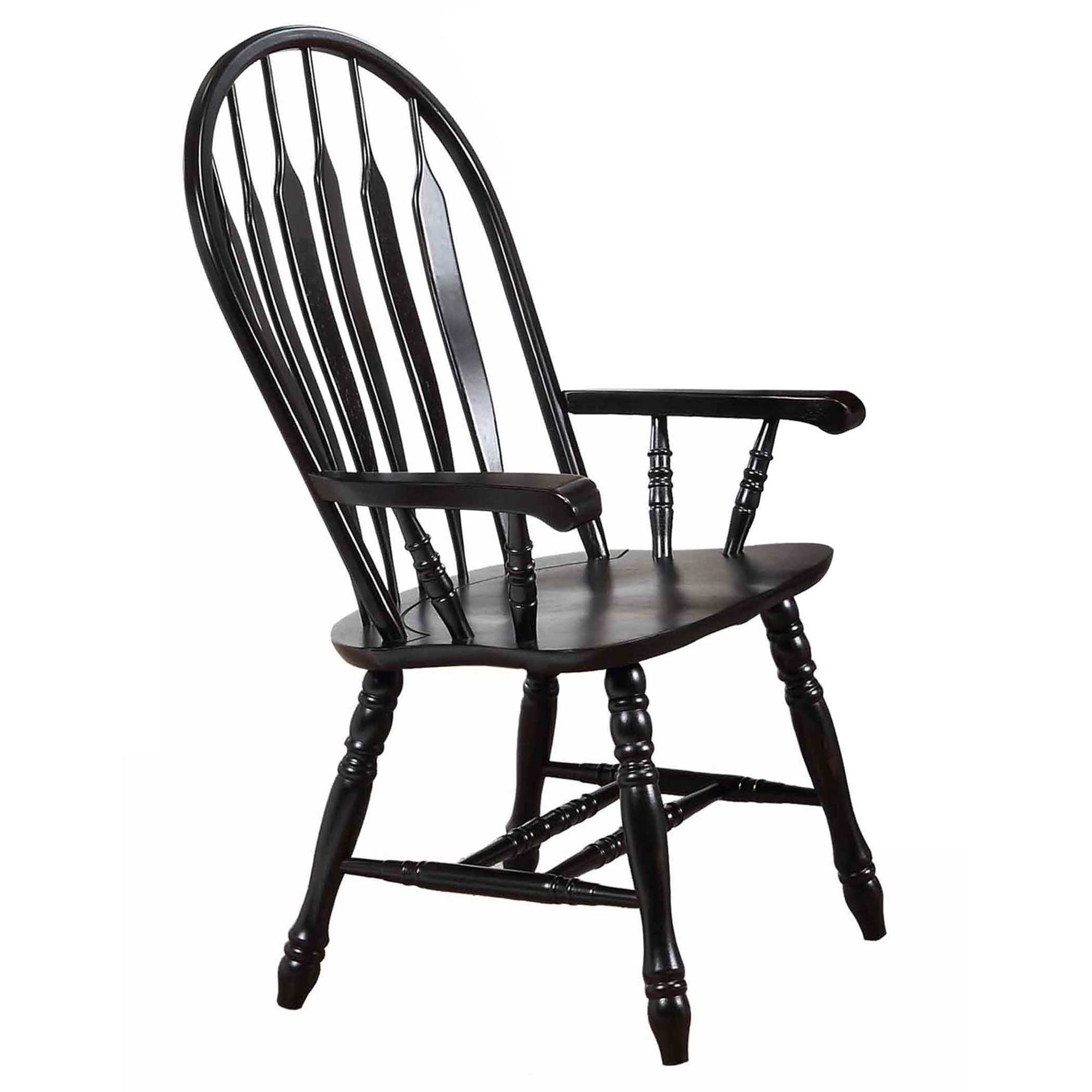 Sunset Trading Black Cherry Selections Comfort Back Windsor Dining Chair with Arms | Antique Black Cherry Distressed Solid Wood | Fully Assembled Armchair Sunset Trading