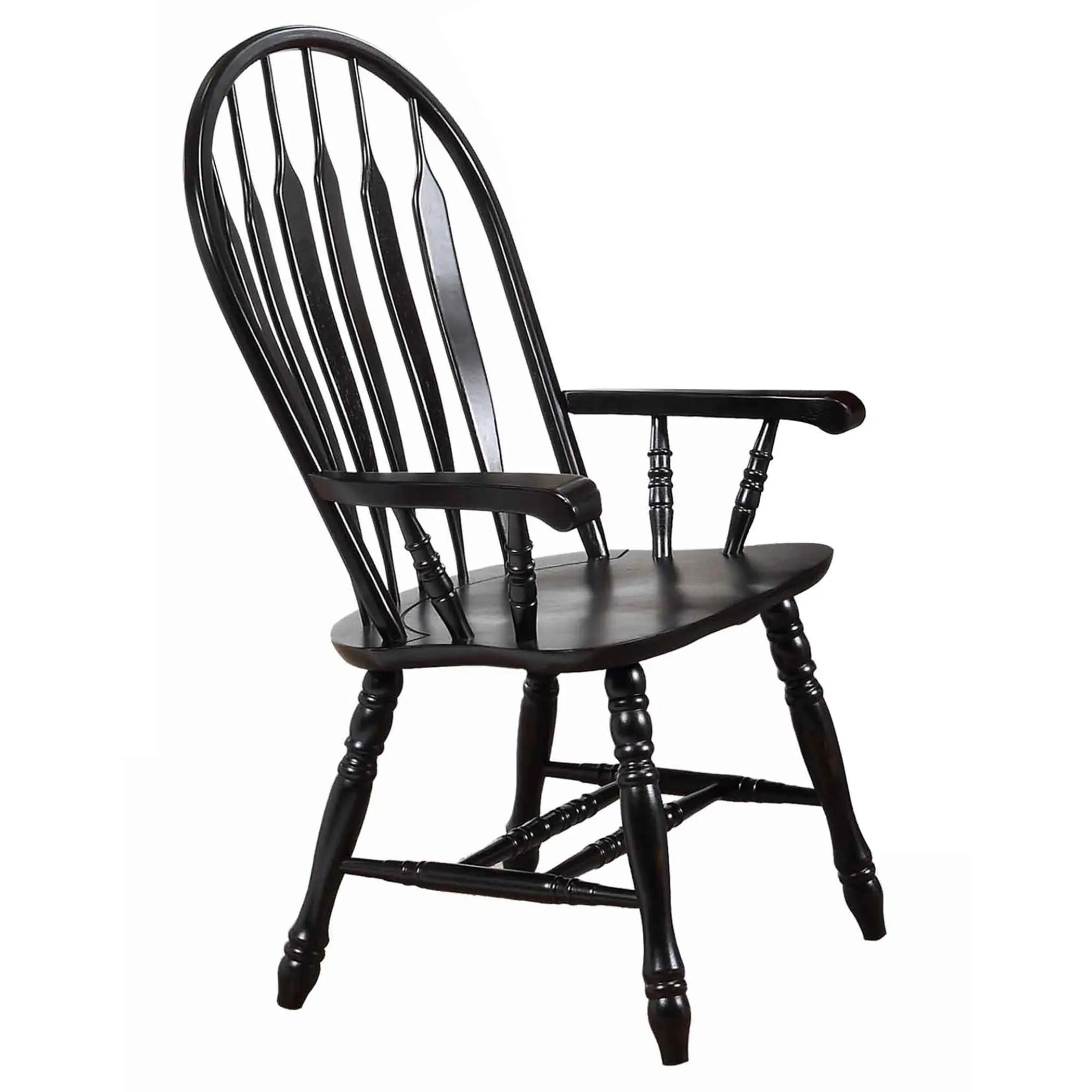 Sunset Trading Black Cherry Selections Comfort Back Windsor Dining Chair with Arms | Antique Black Cherry Distressed Solid Wood | Fully Assembled Armchair Sunset Trading