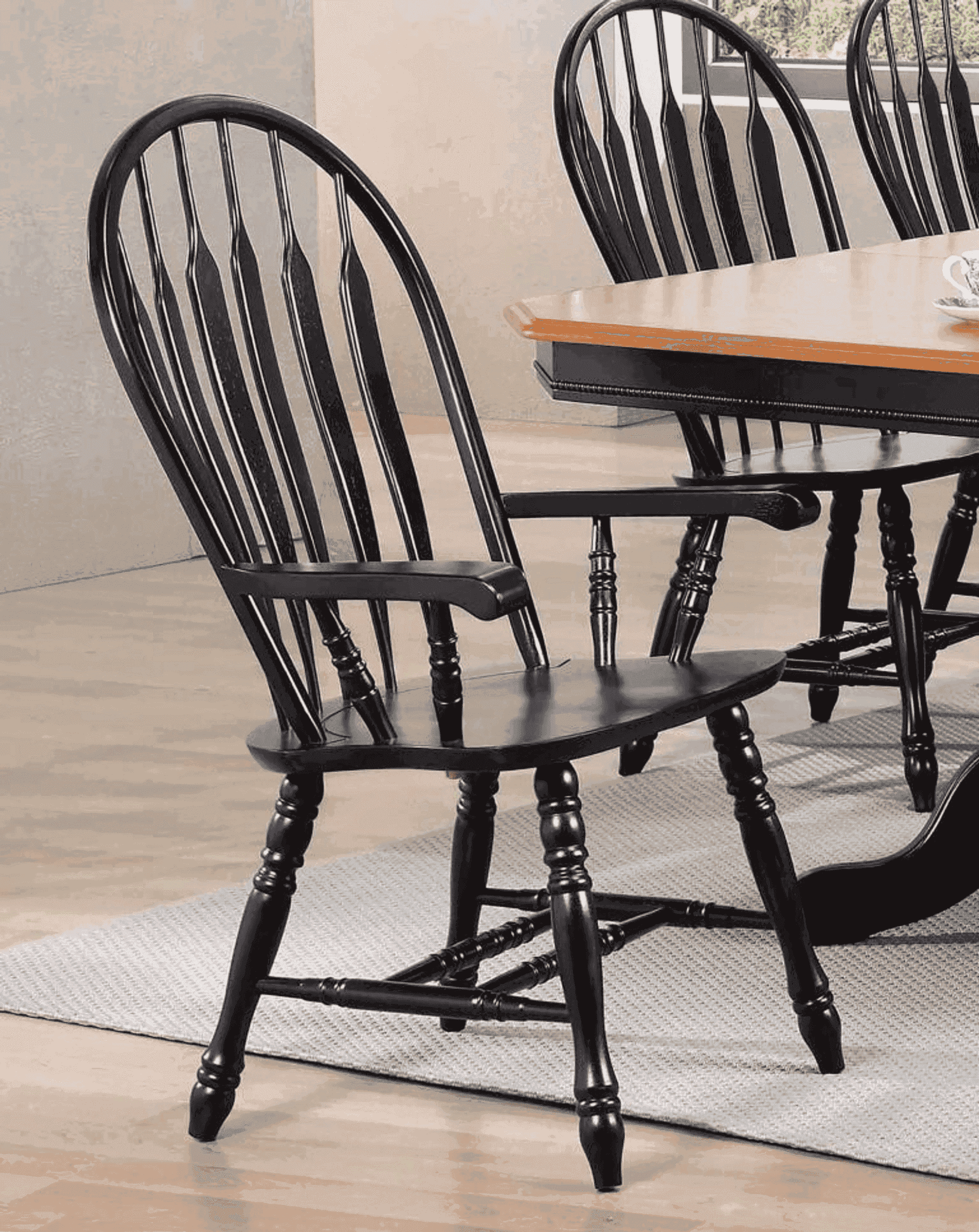 Sunset Trading Black Cherry Selections Comfort Back Windsor Dining Chair with Arms | Antique Black Cherry Distressed Solid Wood | Fully Assembled Armchair Sunset Trading
