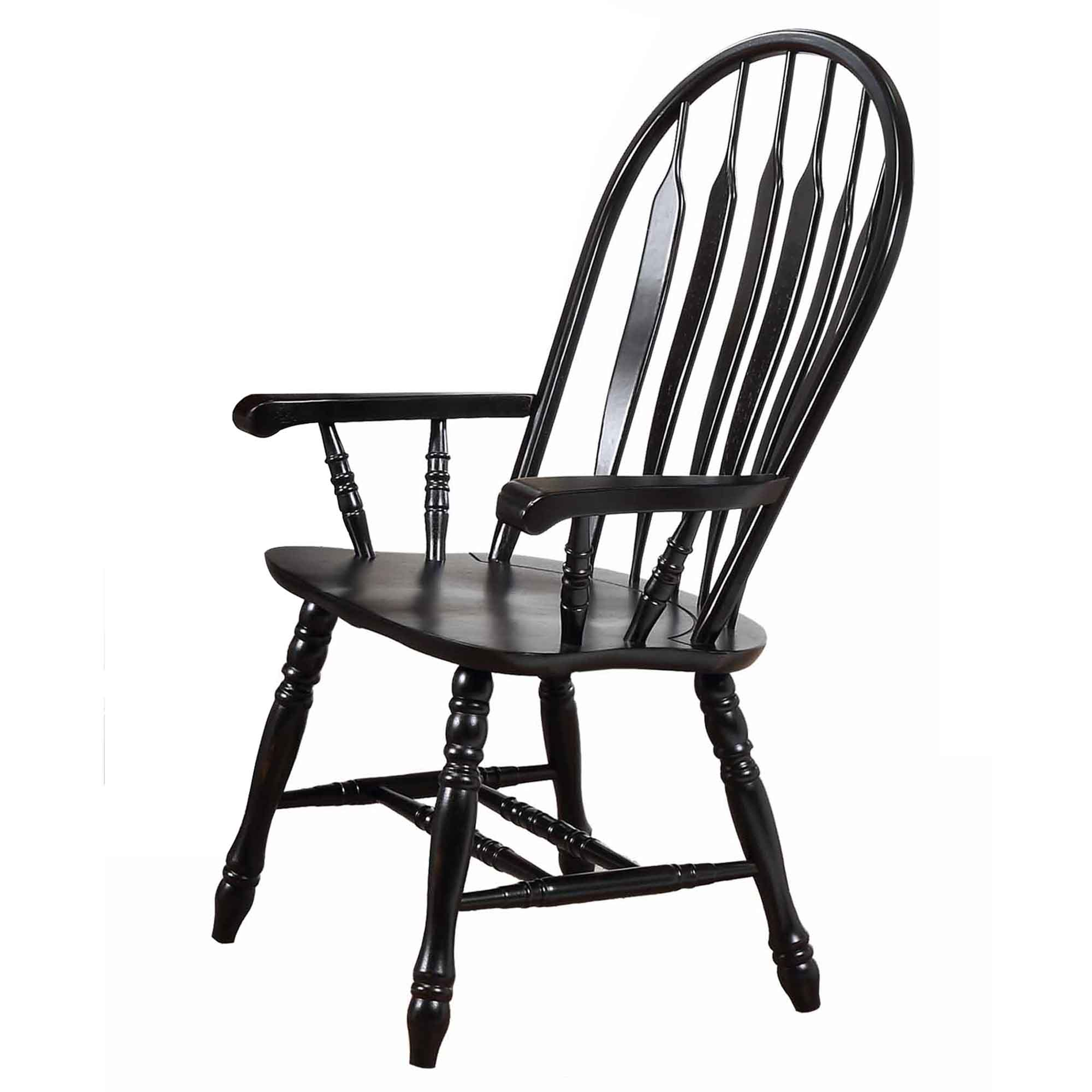 Sunset Trading Black Cherry Selections Comfort Back Windsor Dining Chair with Arms | Antique Black Cherry Distressed Solid Wood | Fully Assembled Armchair Sunset Trading