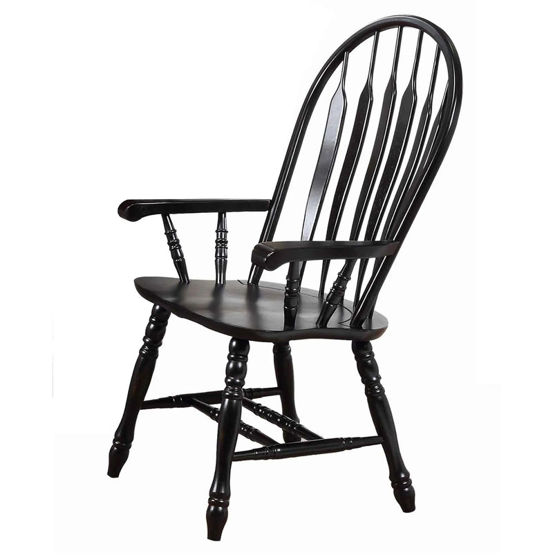 Sunset Trading Black Cherry Selections Comfort Back Windsor Dining Chair with Arms | Antique Black Cherry Distressed Solid Wood | Fully Assembled Armchair Sunset Trading