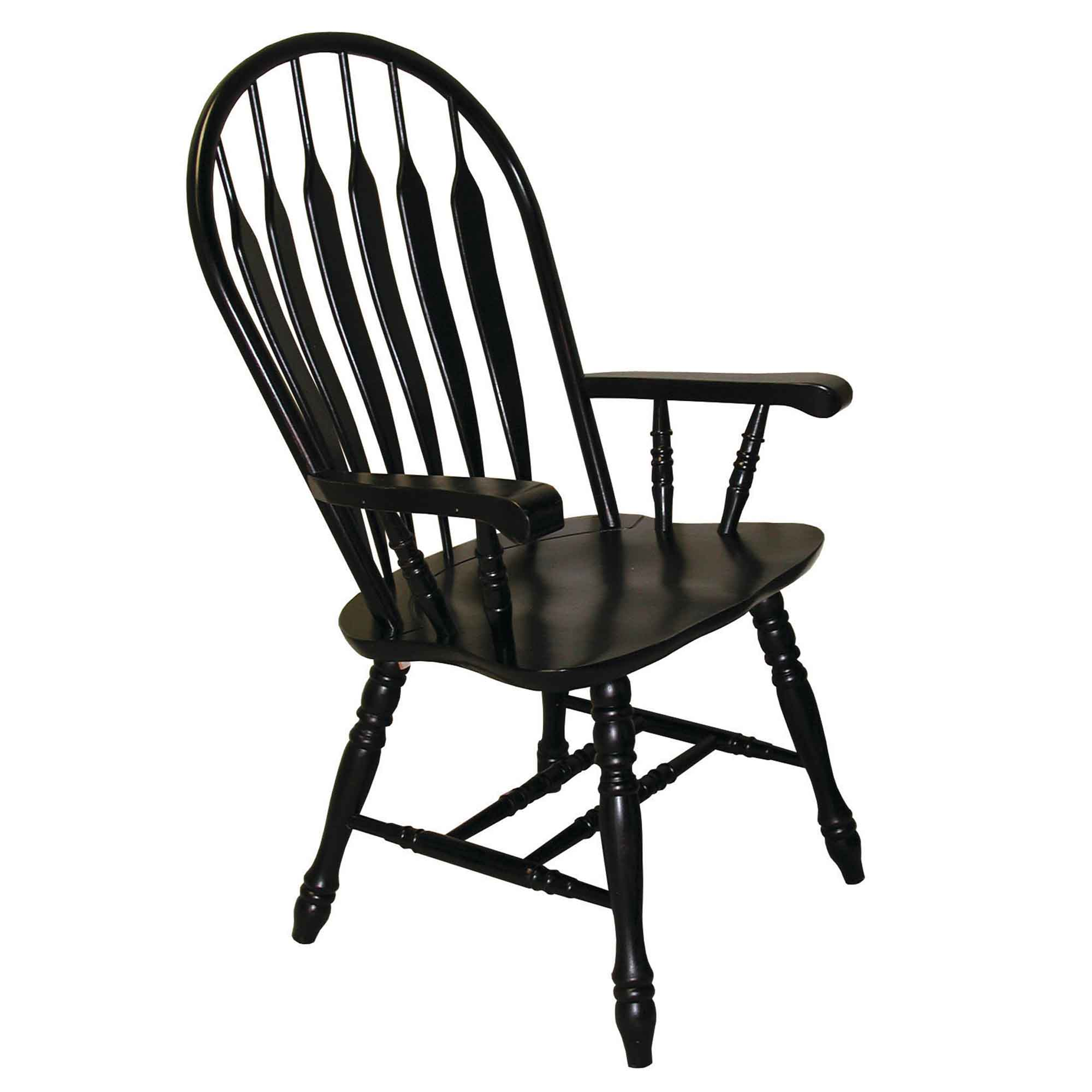 Sunset Trading Black Cherry Selections Comfort Back Windsor Dining Chair with Arms | Antique Black Cherry Distressed Solid Wood | Fully Assembled Armchair Sunset Trading