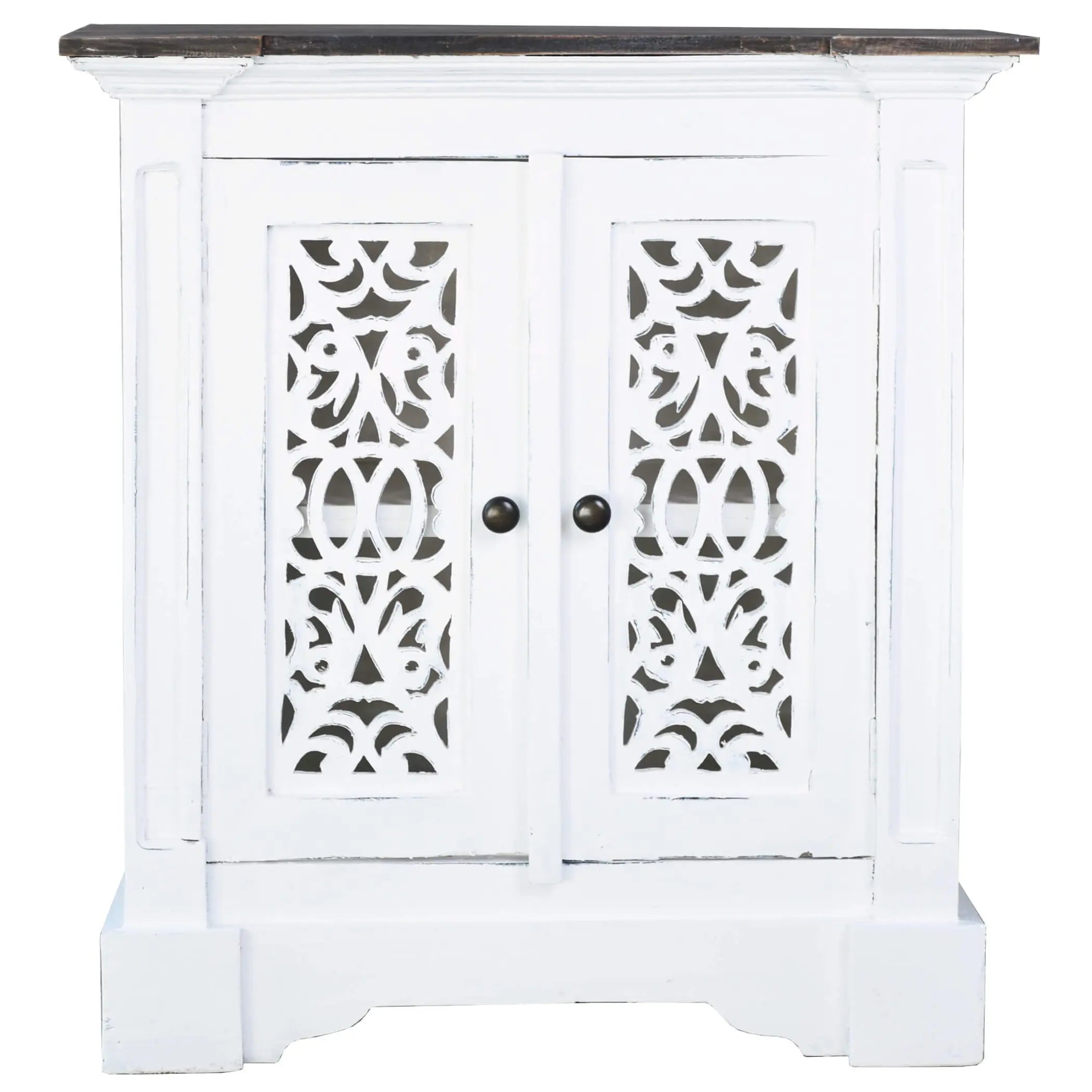 Sunset Trading Cottage Solid Wood Accent Cabinet | Two Doors with Storage | Distressed White/Driftwood Brown | Fully Assembled Deco Hall Table Sunset Trading
