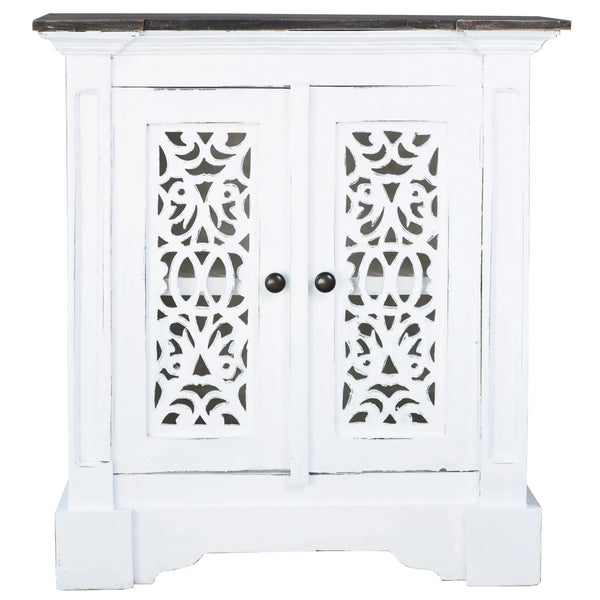Sunset Trading Cottage Solid Wood Accent Cabinet | Two Doors with Storage | Distressed White/Driftwood Brown | Fully Assembled Deco Hall Table Sunset Trading