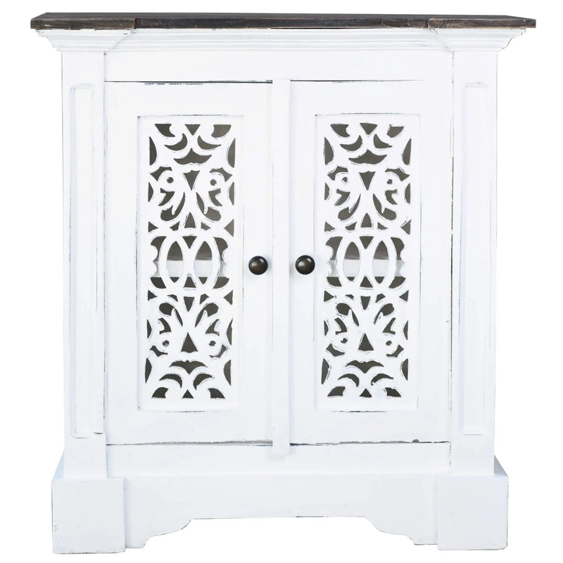 Sunset Trading Cottage Solid Wood Accent Cabinet | Two Doors with Storage | Distressed White/Driftwood Brown | Fully Assembled Deco Hall Table Sunset Trading