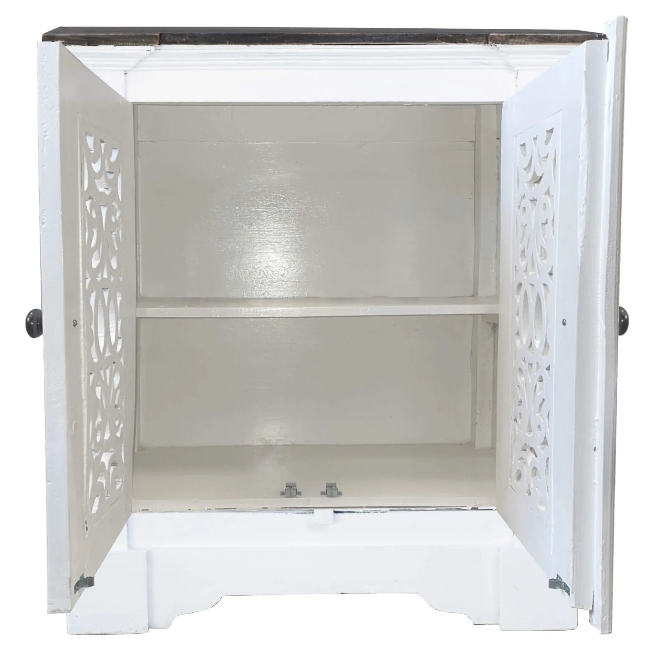 Sunset Trading Cottage Solid Wood Accent Cabinet | Two Doors with Storage | Distressed White/Driftwood Brown | Fully Assembled Deco Hall Table Sunset Trading