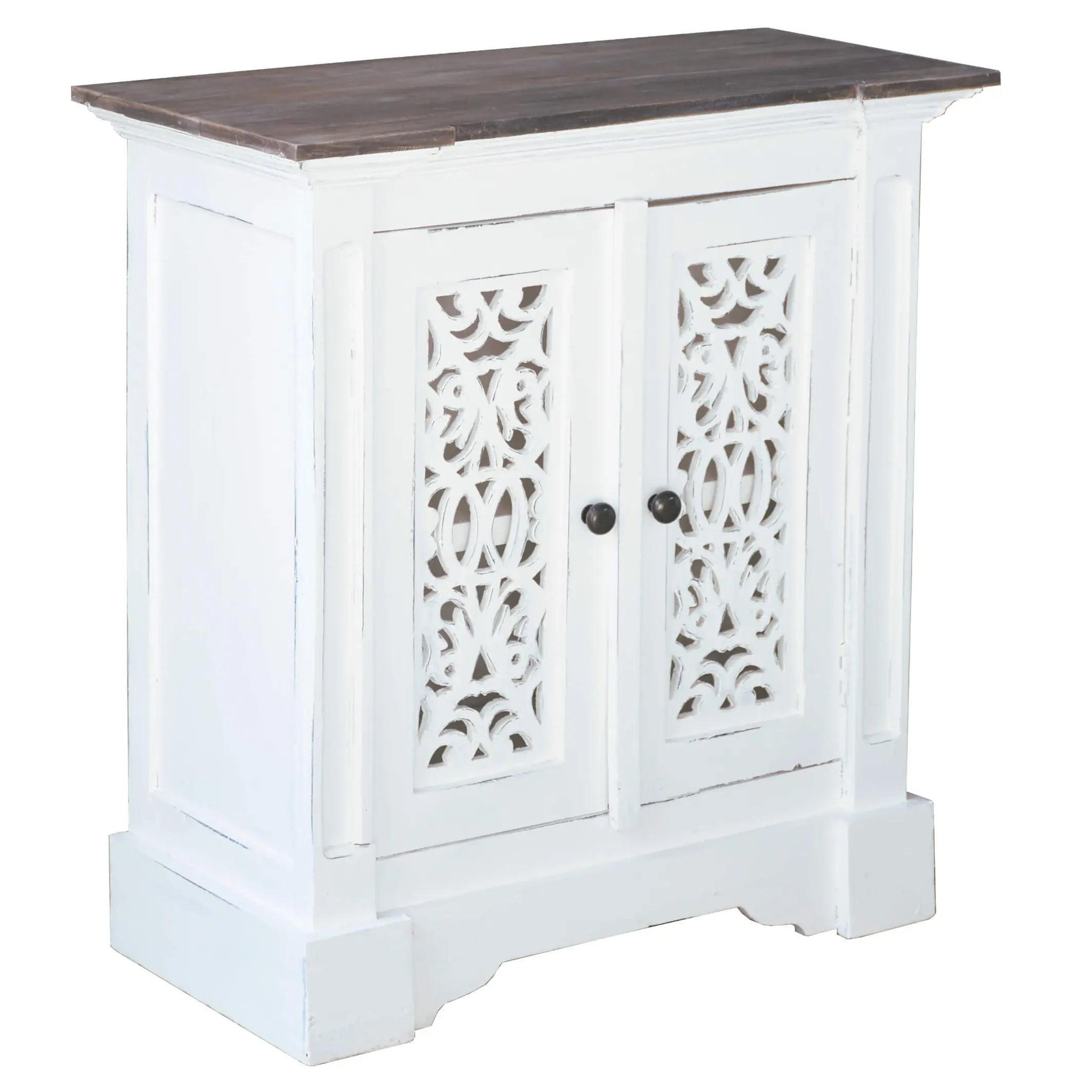 Sunset Trading Cottage Solid Wood Accent Cabinet | Two Doors with Storage | Distressed White/Driftwood Brown | Fully Assembled Deco Hall Table Sunset Trading