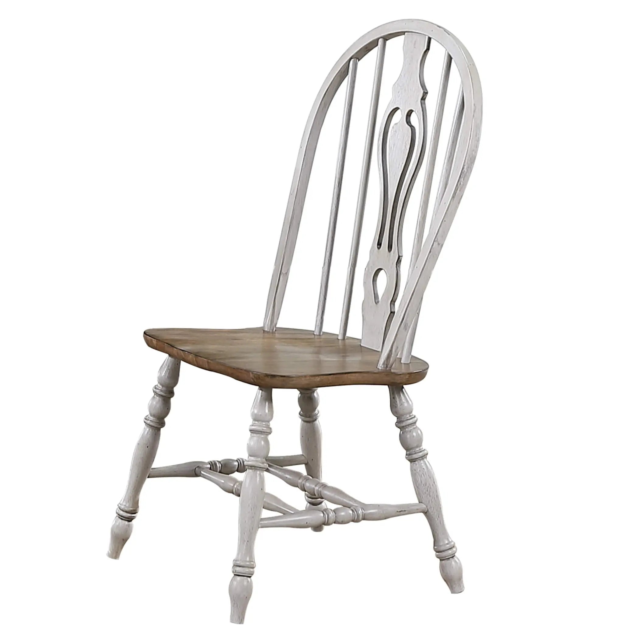 Sunset Trading Country Grove Keyhole Windsor Dining Chair | Distressed Gray and Brown Wood | Set of 2 | Fully Assembled Sunset Trading