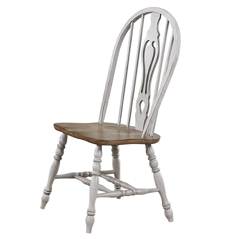 Sunset Trading Country Grove Keyhole Windsor Dining Chair | Distressed Gray and Brown Wood | Set of 2 | Fully Assembled Sunset Trading