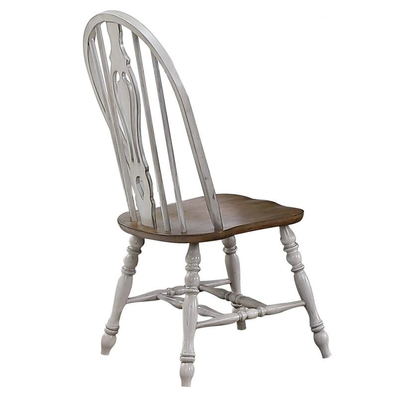 Sunset Trading Country Grove Keyhole Windsor Dining Chair | Distressed Gray and Brown Wood | Set of 2 | Fully Assembled Sunset Trading