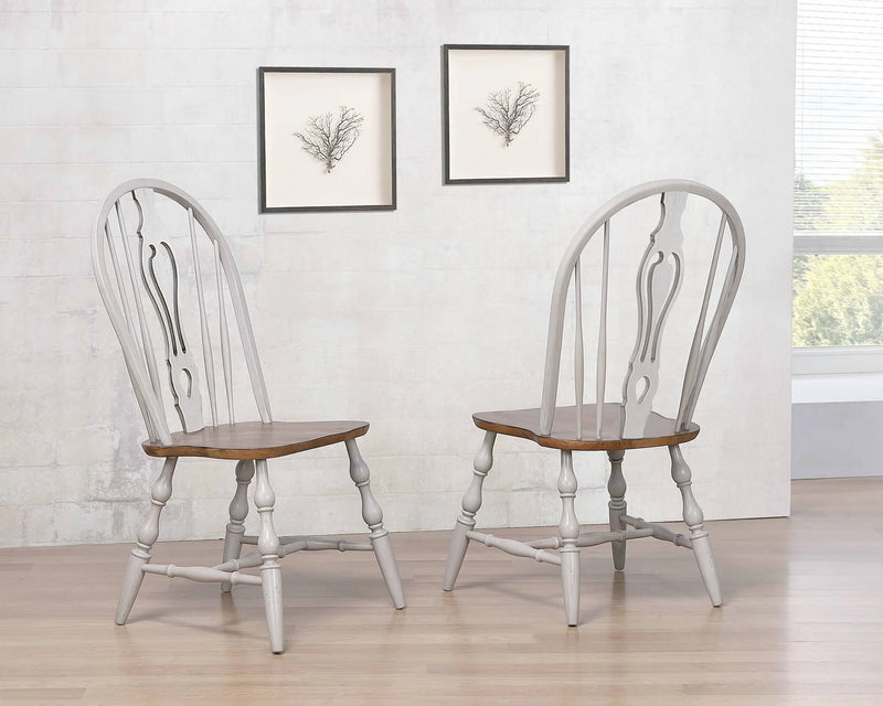 Sunset Trading Country Grove Keyhole Windsor Dining Chair | Distressed Gray and Brown Wood | Set of 2 | Fully Assembled Sunset Trading