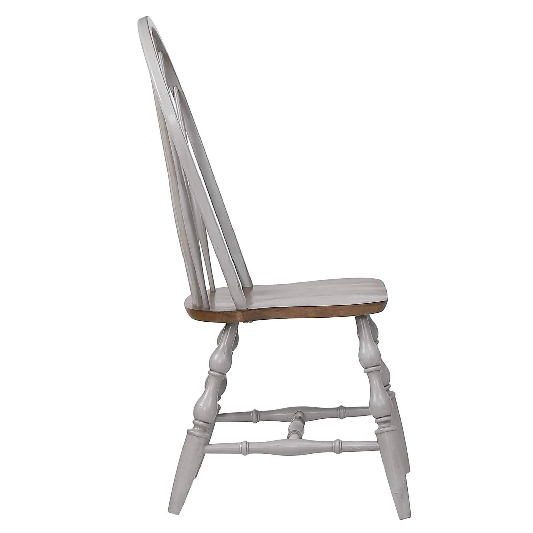 Sunset Trading Country Grove Windsor Spindleback Dining Chair | Fully Assembled Kitchen Chair | Modern Farmhouse Minimalist Country Cottage | Distressed Gray and Brown Wood | Set of 2 Sunset Trading