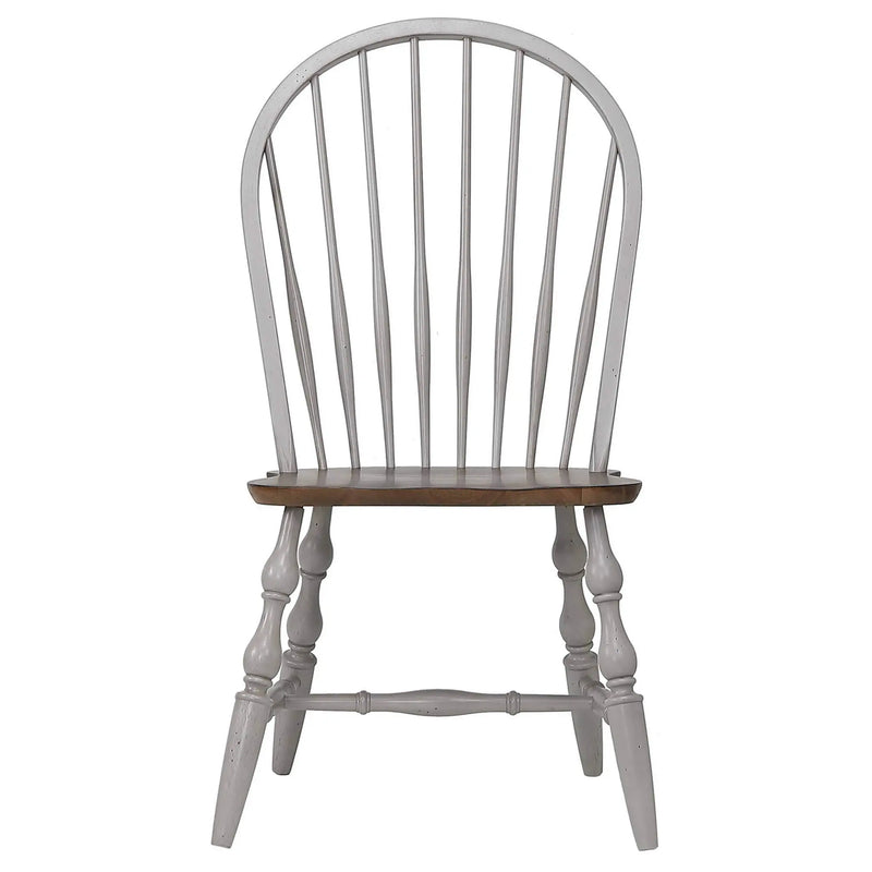 Sunset Trading Country Grove Windsor Spindleback Dining Chair | Fully Assembled Kitchen Chair | Modern Farmhouse Minimalist Country Cottage | Distressed Gray and Brown Wood | Set of 2 Sunset Trading