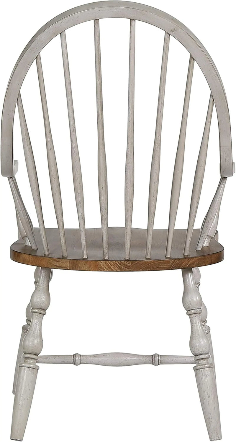 Sunset Trading Country Grove Windsor Spindleback Dining Chair with Arms | Fully Assembled Kitchen Armchair| Modern Farmhouse Minimalist Country Cottage | Distressed Gray and Brown Wood Sunset Trading