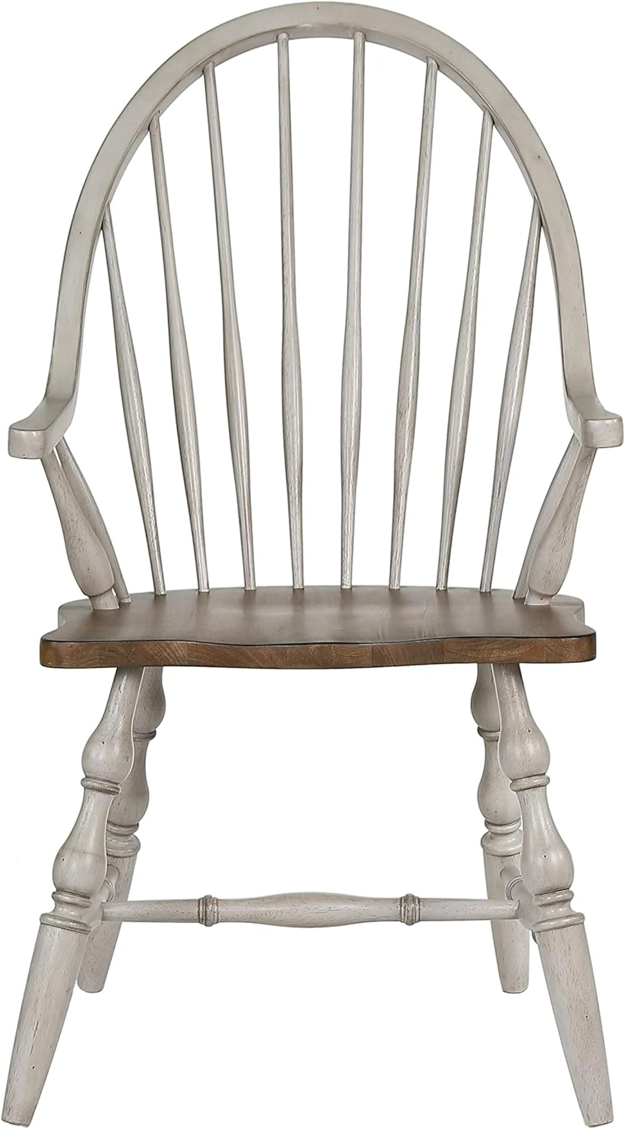 Sunset Trading Country Grove Windsor Spindleback Dining Chair with Arms | Fully Assembled Kitchen Armchair| Modern Farmhouse Minimalist Country Cottage | Distressed Gray and Brown Wood Sunset Trading