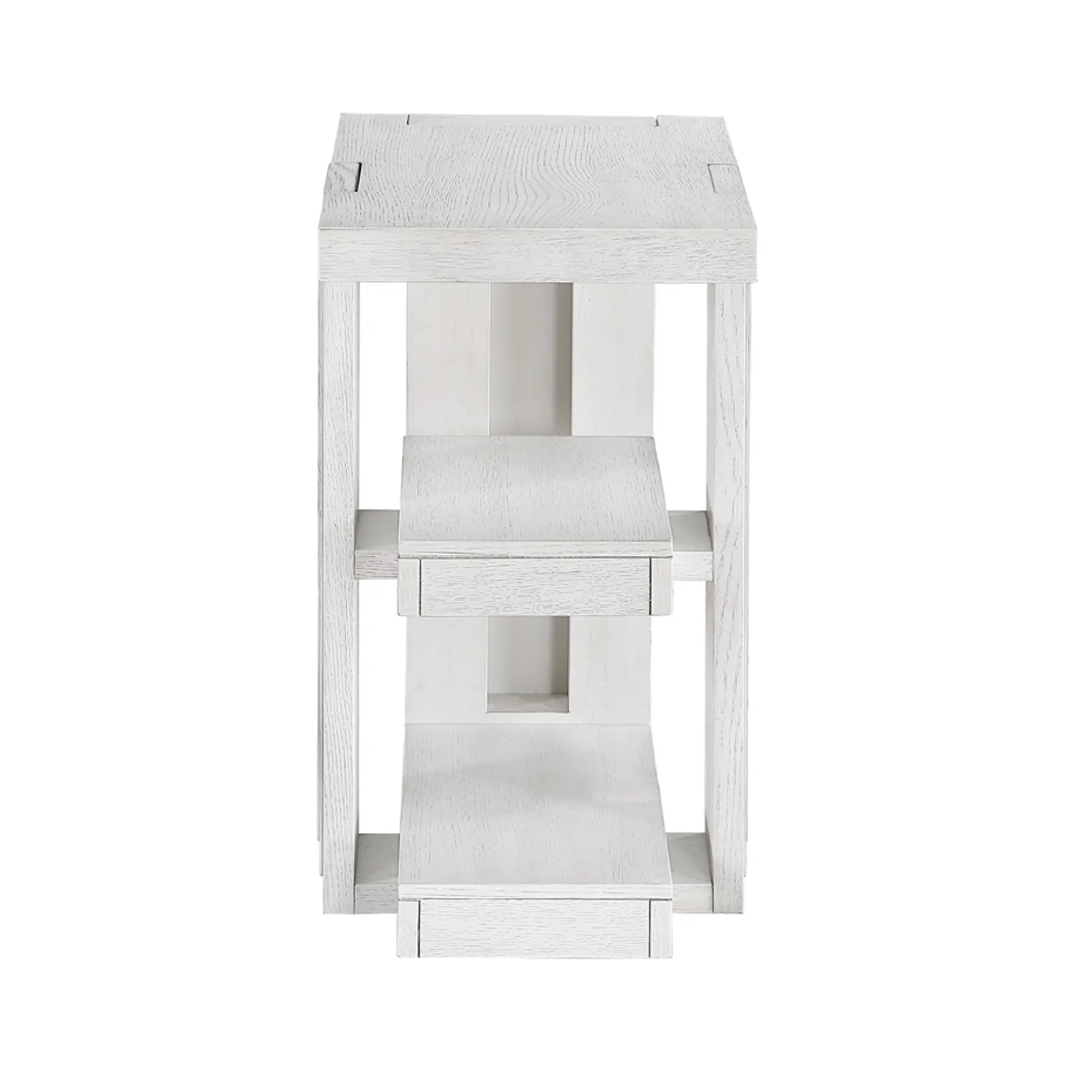 Sunset Trading Dover Chairside 14" Slim Rectangular Side End Table with Storage Shelves | Cerused White Oak Wood Sunset Trading