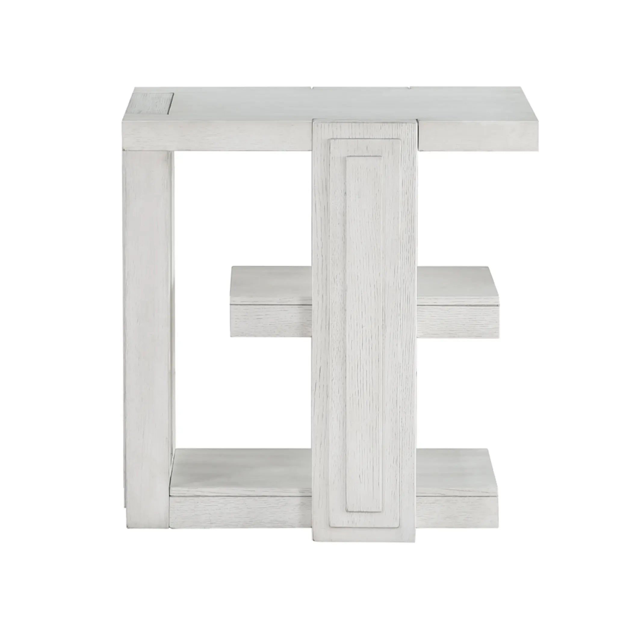 Sunset Trading Dover Chairside 14" Slim Rectangular Side End Table with Storage Shelves | Cerused White Oak Wood Sunset Trading