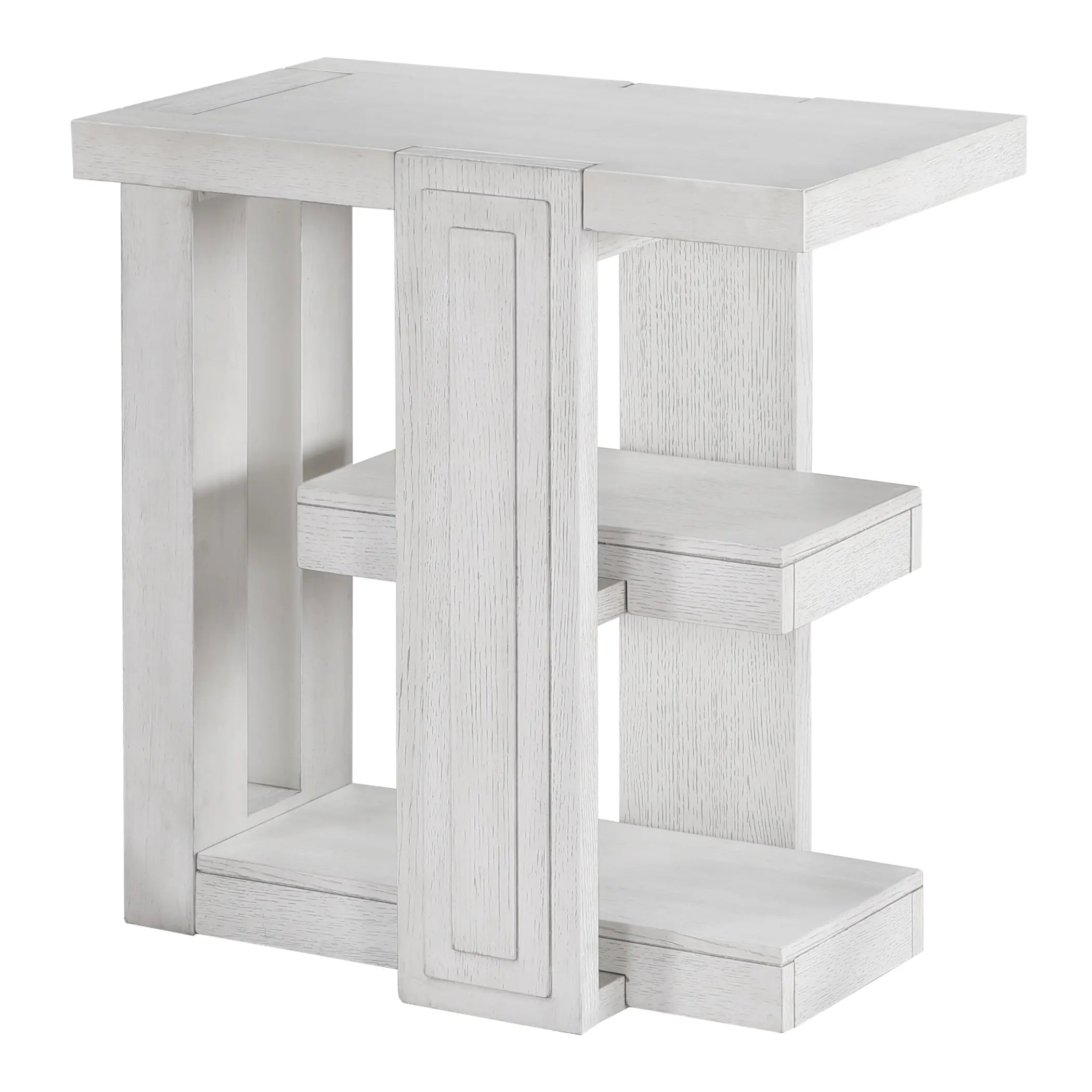 Sunset Trading Dover Chairside 14" Slim Rectangular Side End Table with Storage Shelves | Cerused White Oak Wood Sunset Trading