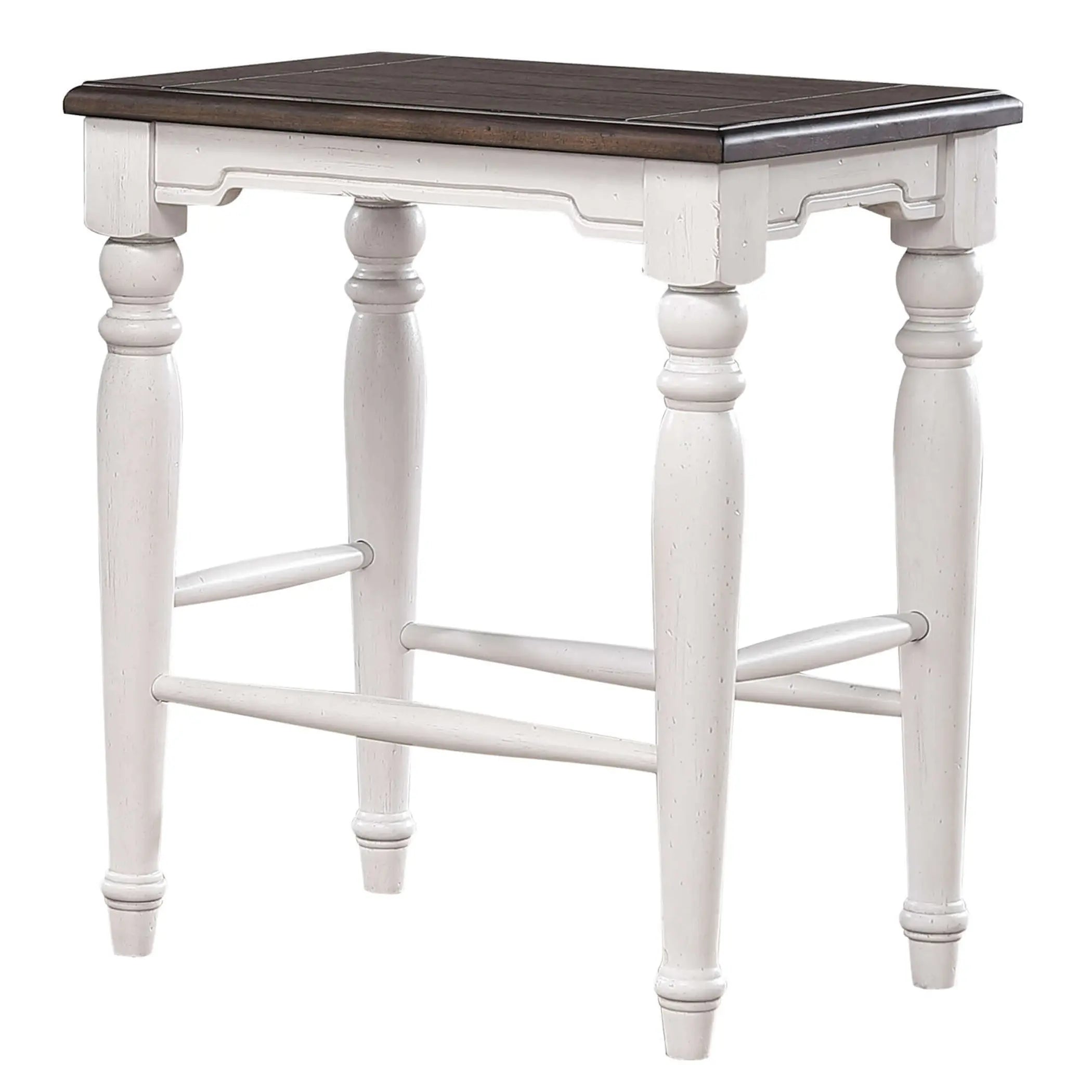 Sunset Trading French Chic 24" Backless Barstools | Set of 2  Kitchen Island Counter Stools | Two-Tone Antique White & Walnut Brown Solid Wood | Dining and Game Room Seating Sunset Trading
