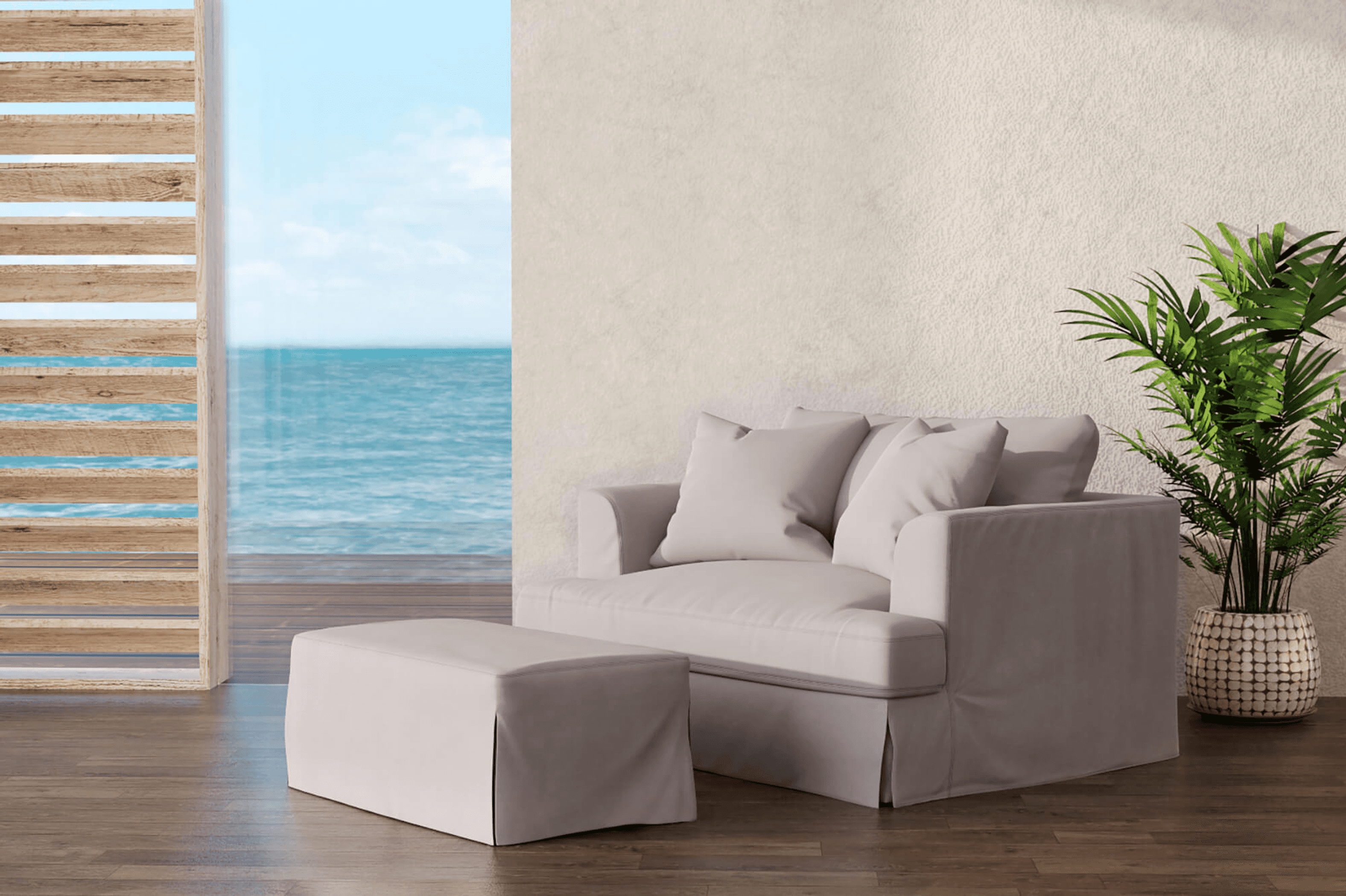 Sunset Trading Newport Slipcovered 44" Wide Ottoman | Performance Fabric Washable Water-Resistant Stain-Proof | Gray Sunset Trading