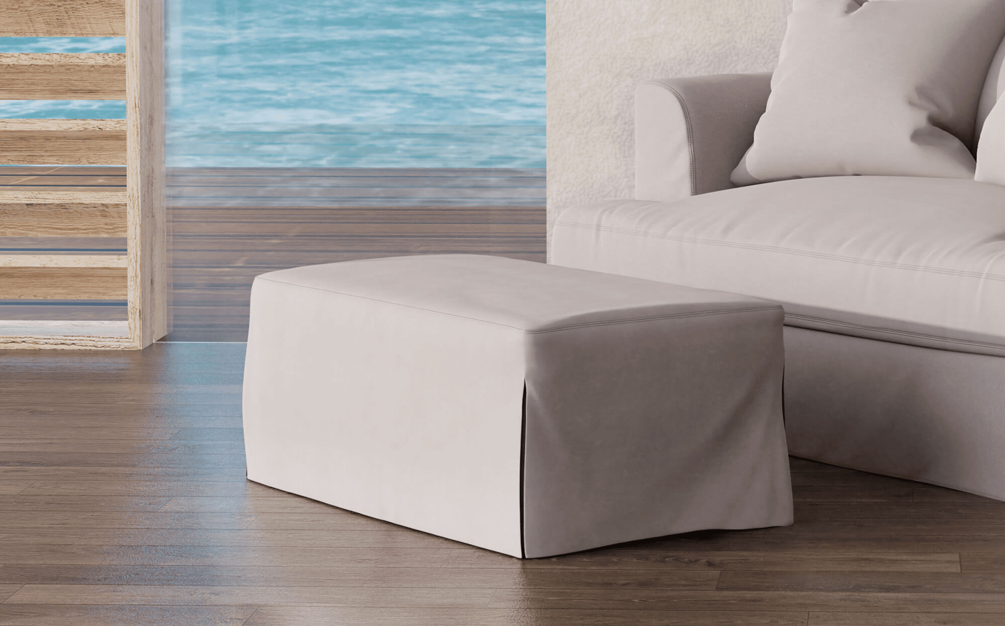 Sunset Trading Newport Slipcovered 44" Wide Ottoman | Performance Fabric Washable Water-Resistant Stain-Proof | Gray Sunset Trading