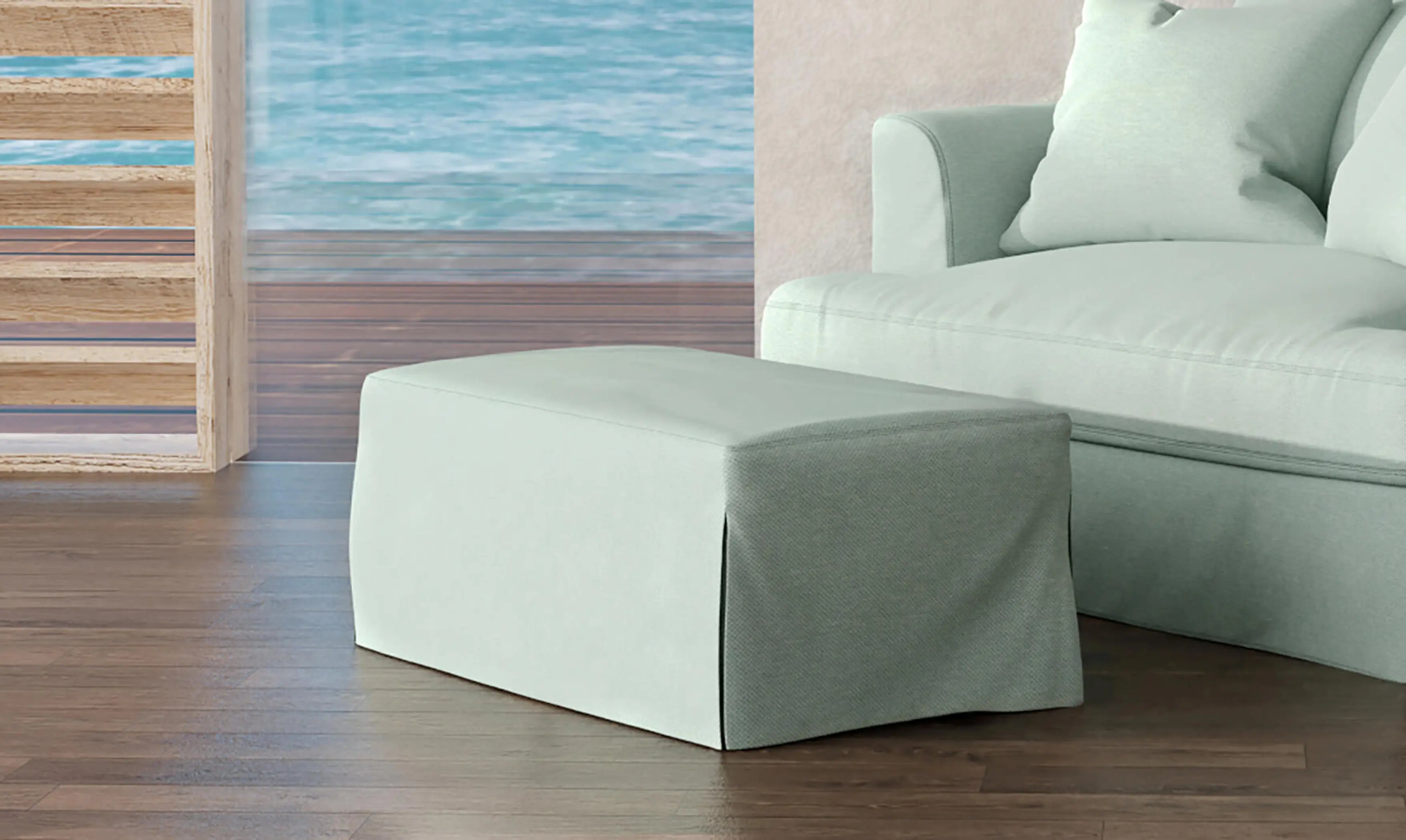 Sunset Trading Newport Slipcovered 44" Wide Ottoman | Performance Fabric Washable Water-Resistant Stain-Proof | Ocean Blue Sunset Trading