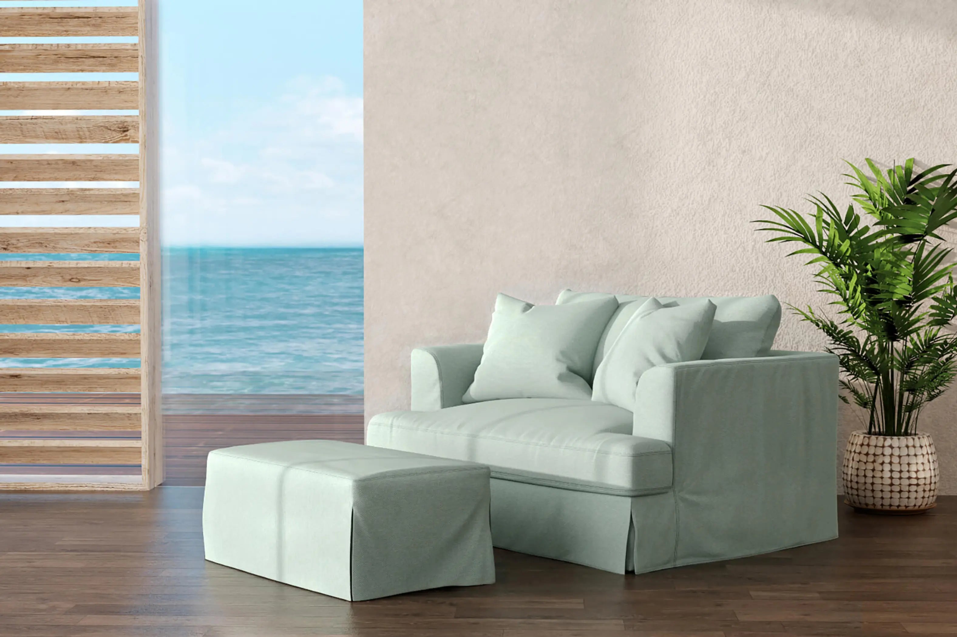 Sunset Trading Newport Slipcovered 44" Wide Ottoman | Performance Fabric Washable Water-Resistant Stain-Proof | Ocean Blue Sunset Trading
