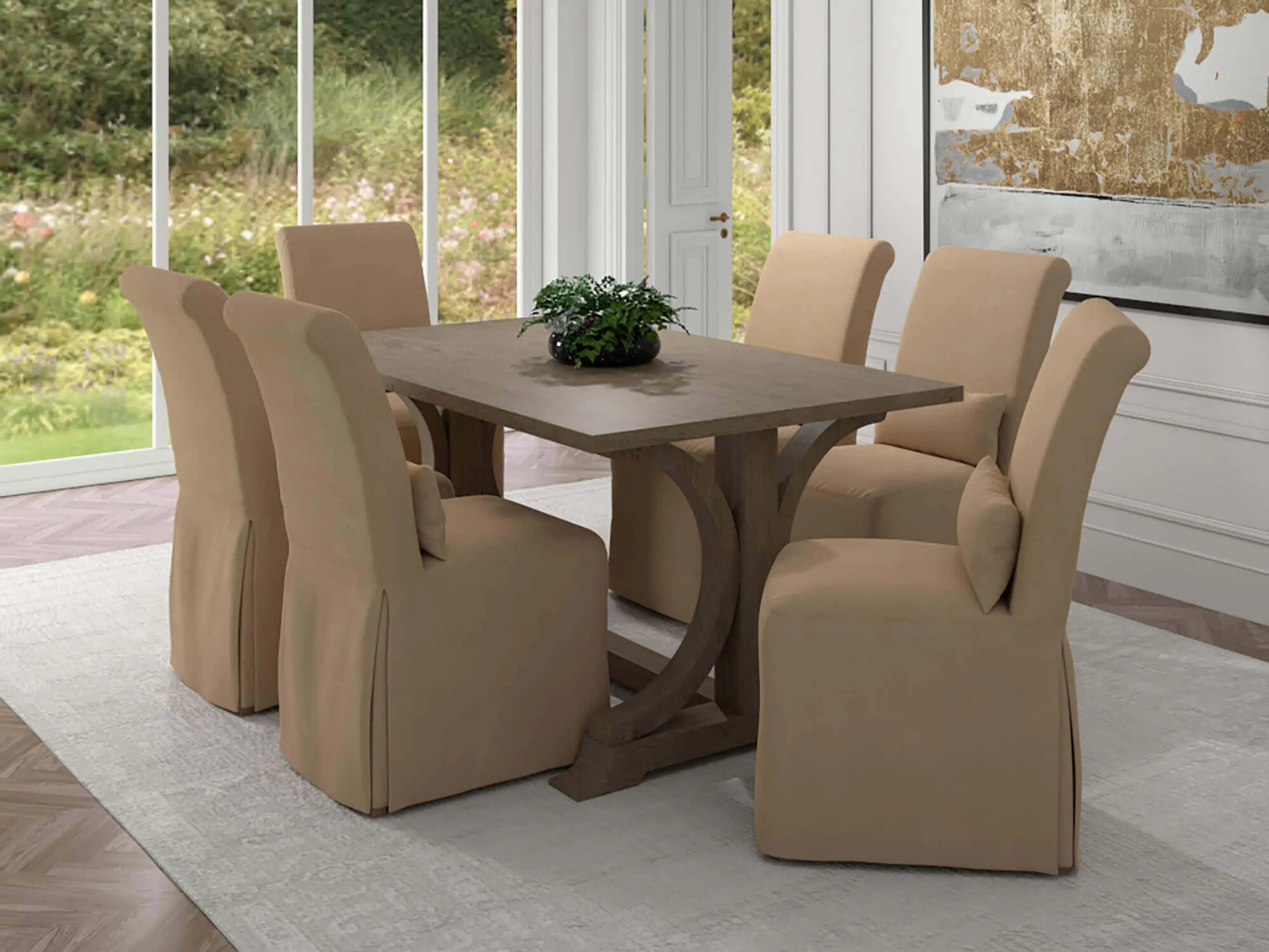 Sunset Trading Newport Slipcovered Dining Chair | Performance Fabric Washable Water-Resistant Stain-Proof | Tan Sunset Trading