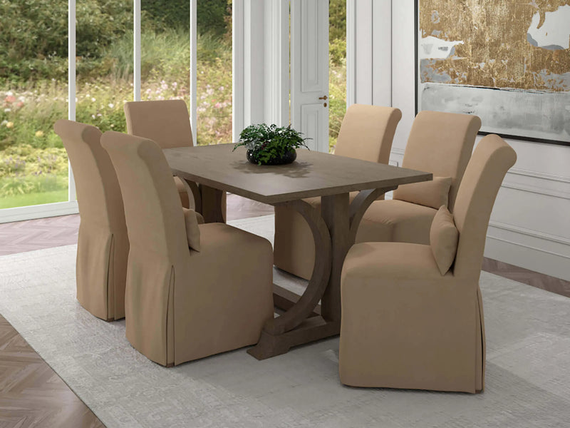 Sunset Trading Newport Slipcovered Dining Chair | Performance Fabric Washable Water-Resistant Stain-Proof | Tan Sunset Trading